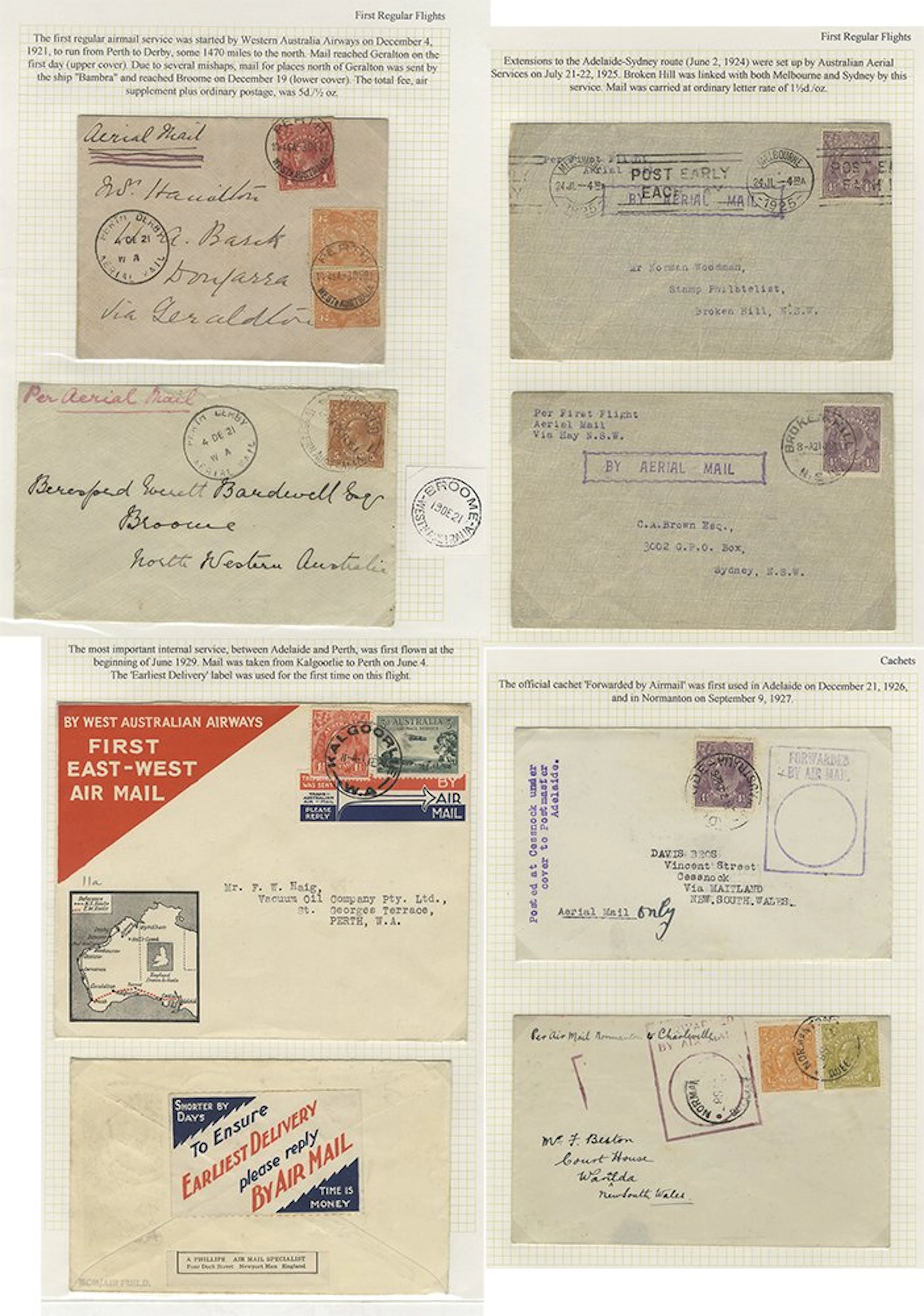 AUSTRALIA 1921-31 group of flight covers (19) written up on leaves