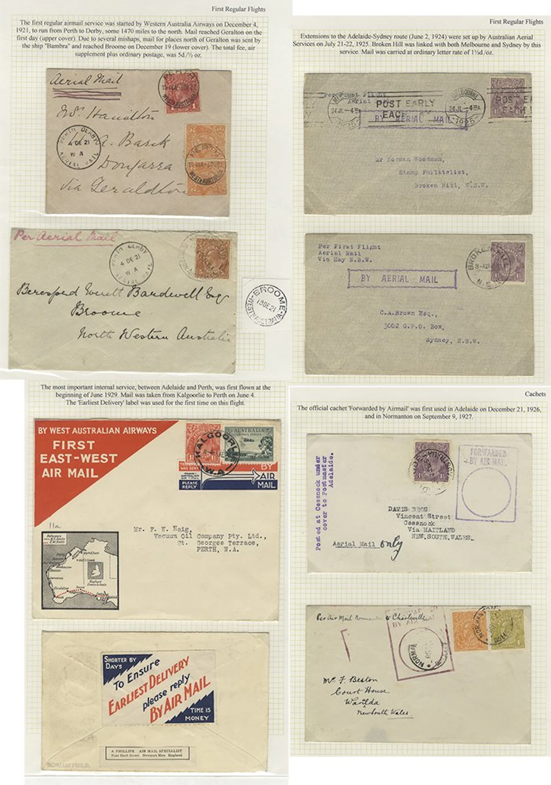 AUSTRALIA 1921-31 group of flight covers (19) written up on leaves