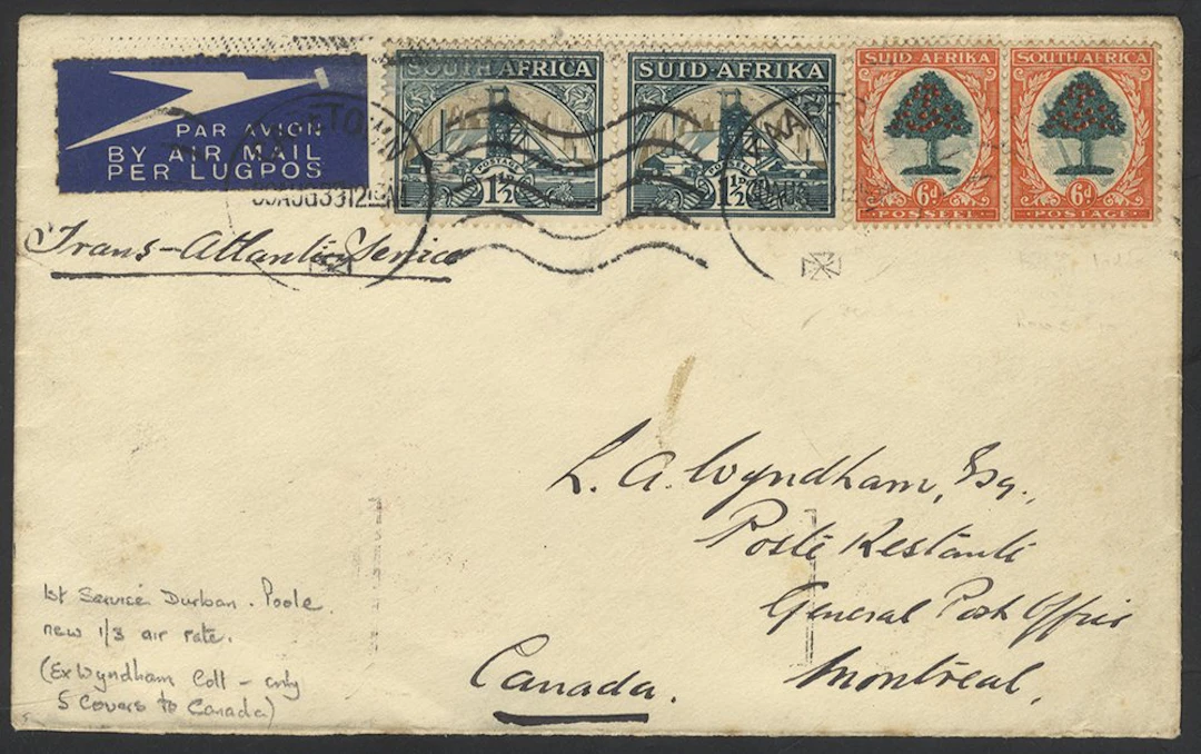 AFRICAN AIRMAILS 1933 cover with an embossed House of Assembly