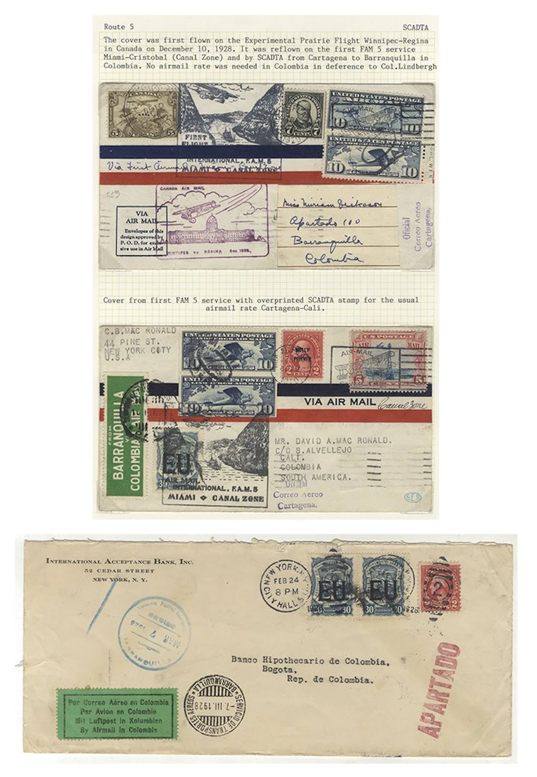 COLOMBIA SCADTA 1928 group of covers (3) on two pages...