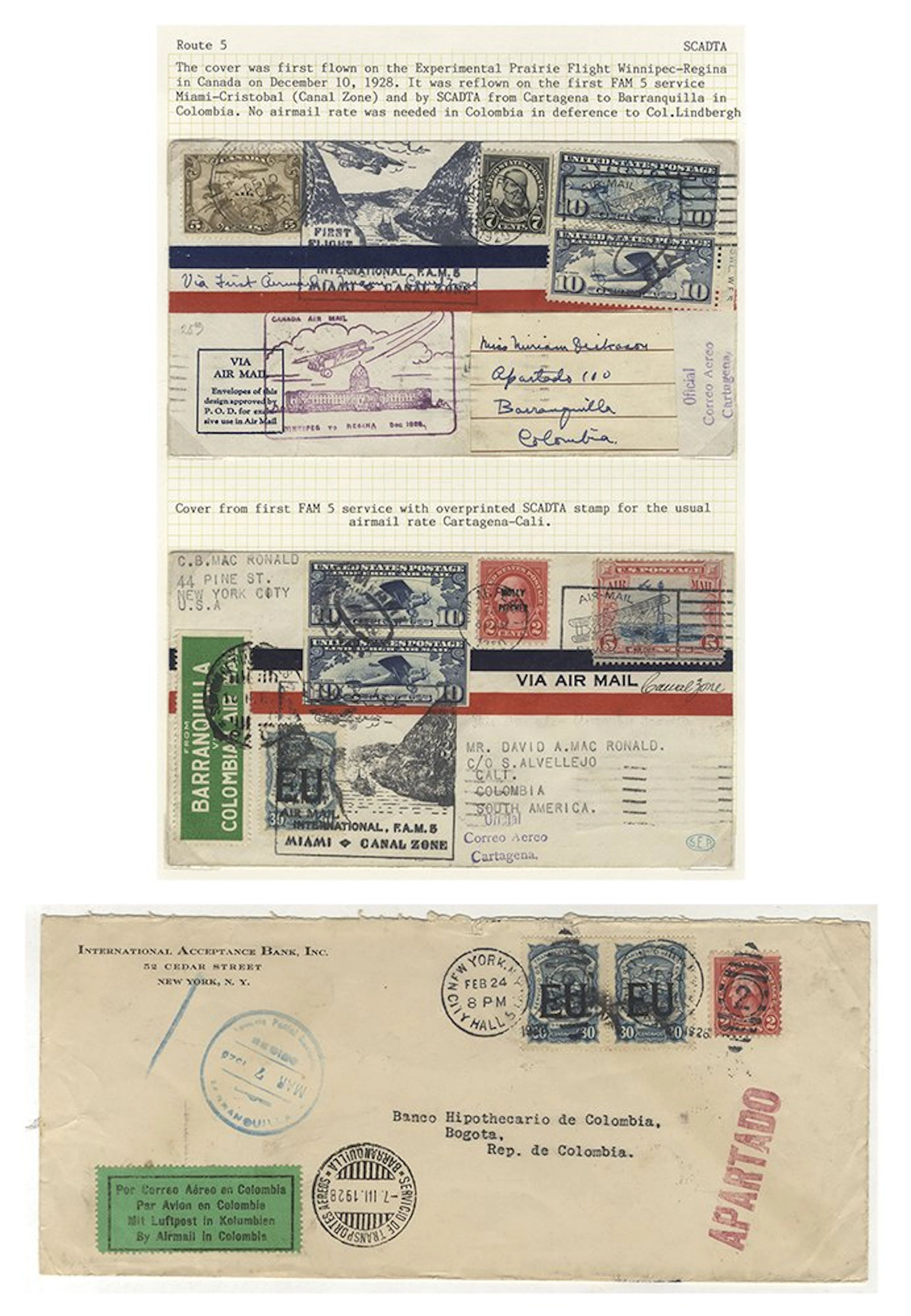 COLOMBIA SCADTA 1928 group of covers (3) on two pages...