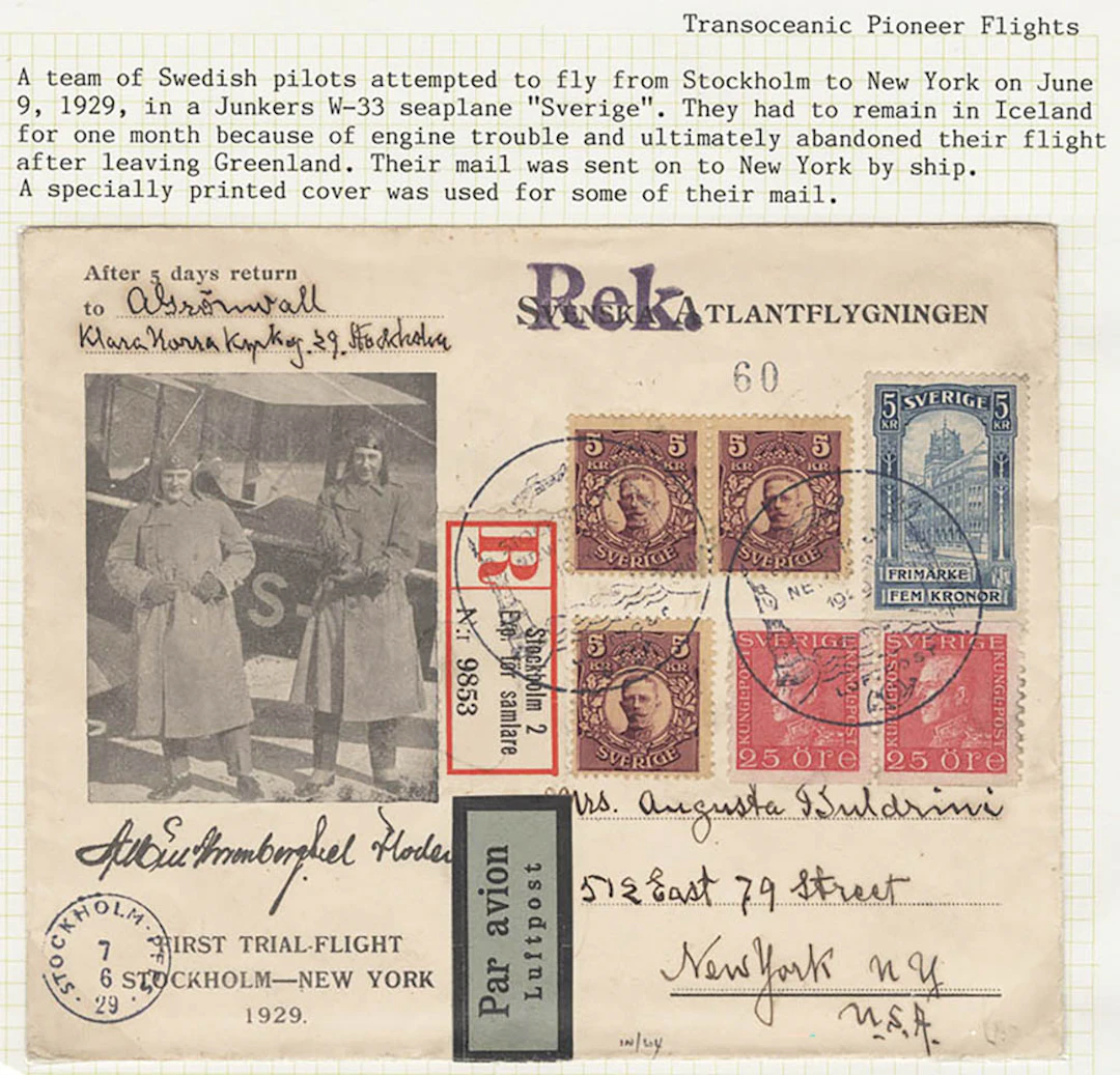 SWEDEN 1929 (Jun 9) registered commem 'First Trial Flight...
