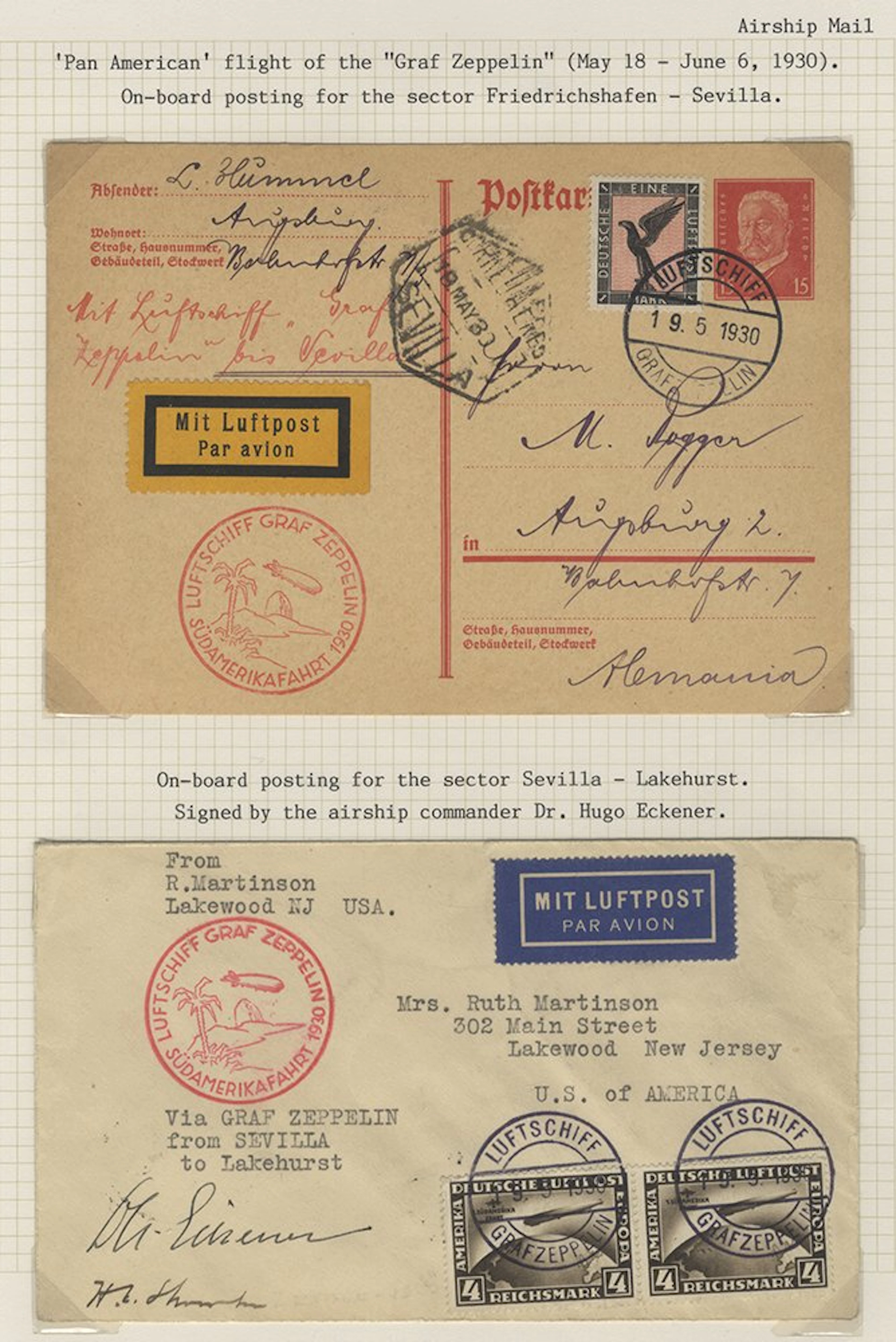 GERMANY 1930 South America Flight cover to New Jersey...