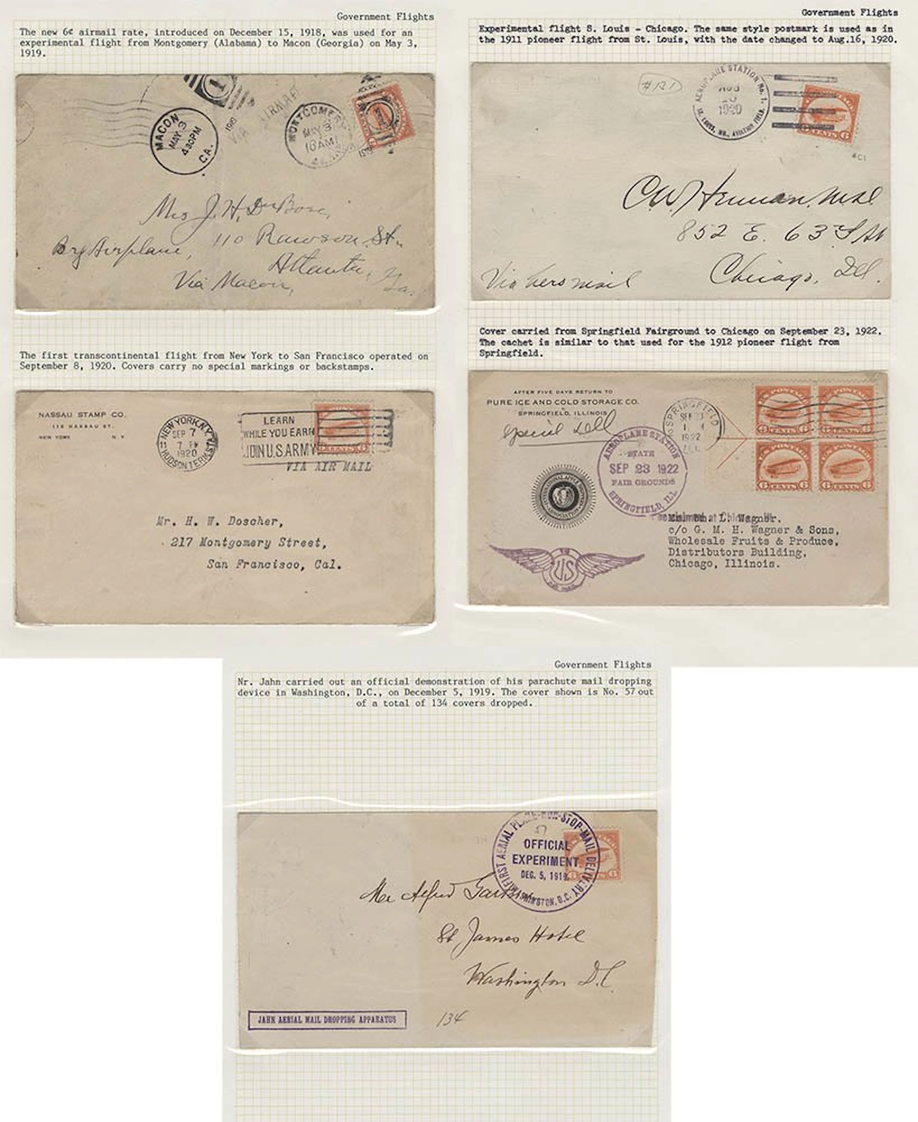 USA 1919-22 group of 6c 'Jenny' flight covers (5) with...