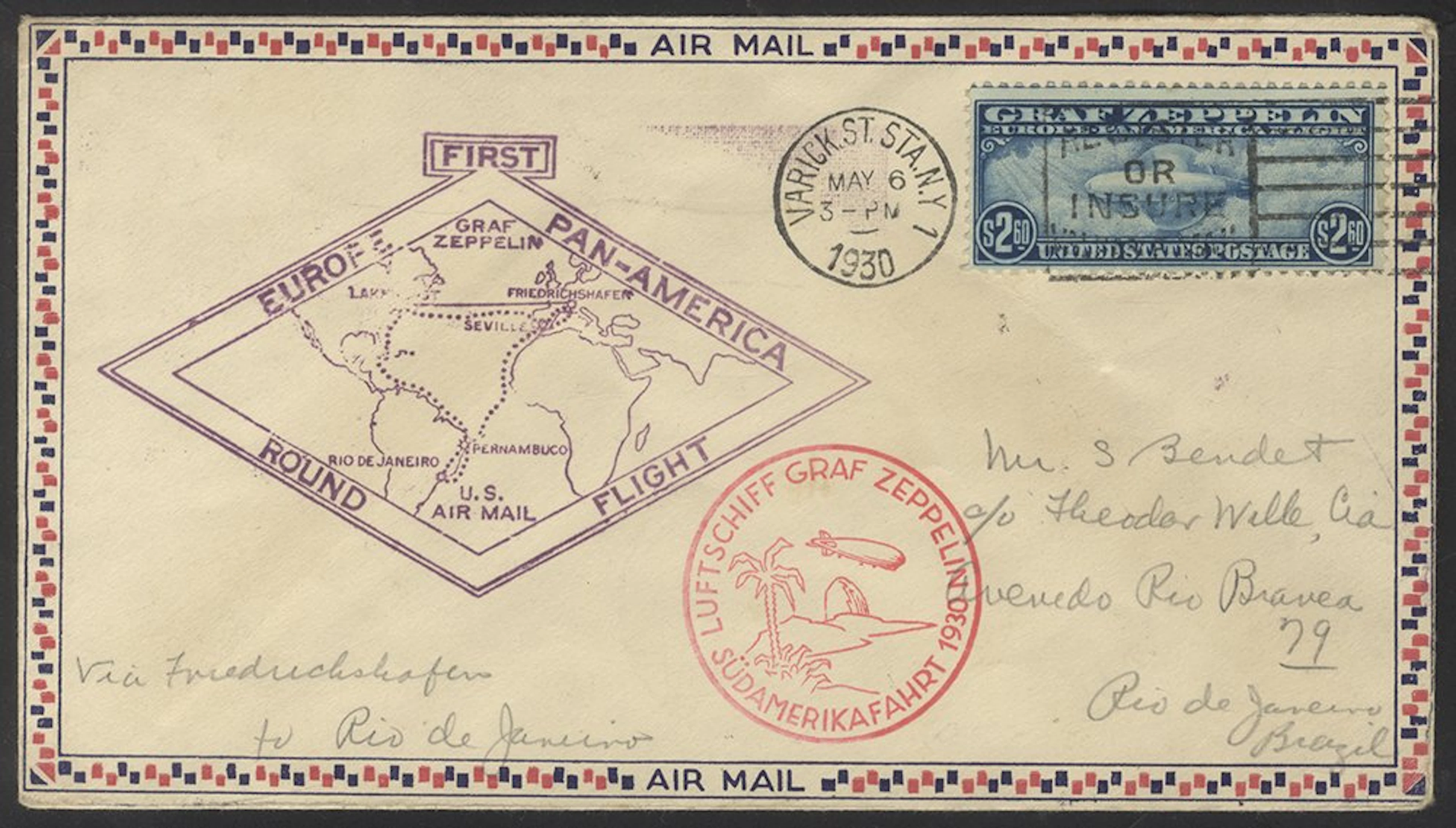 USA 1930 $2.60 blue Zeppelin stamp (Cat