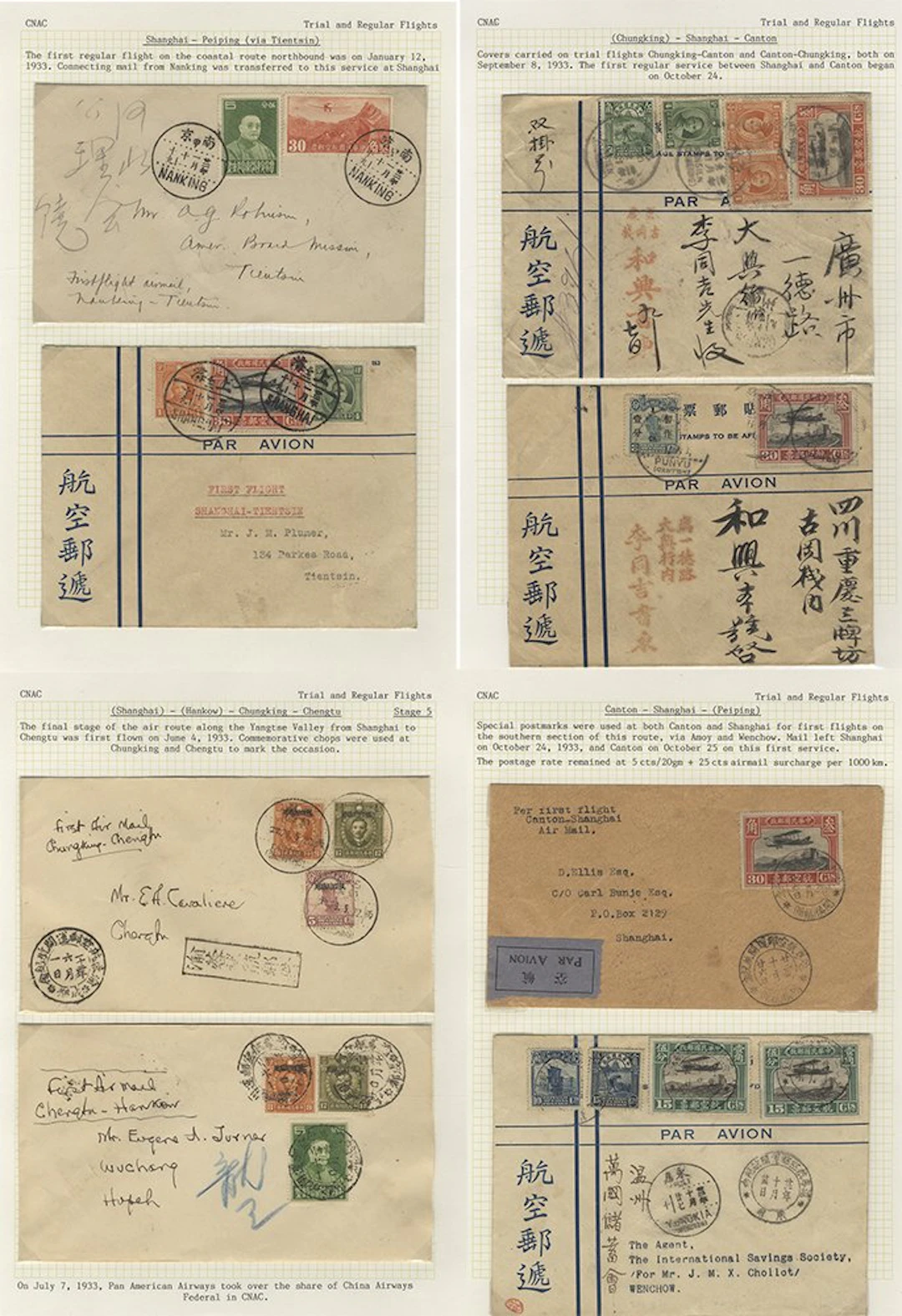 CHINA 1933-35 group of CNAC trial or first flight covers...