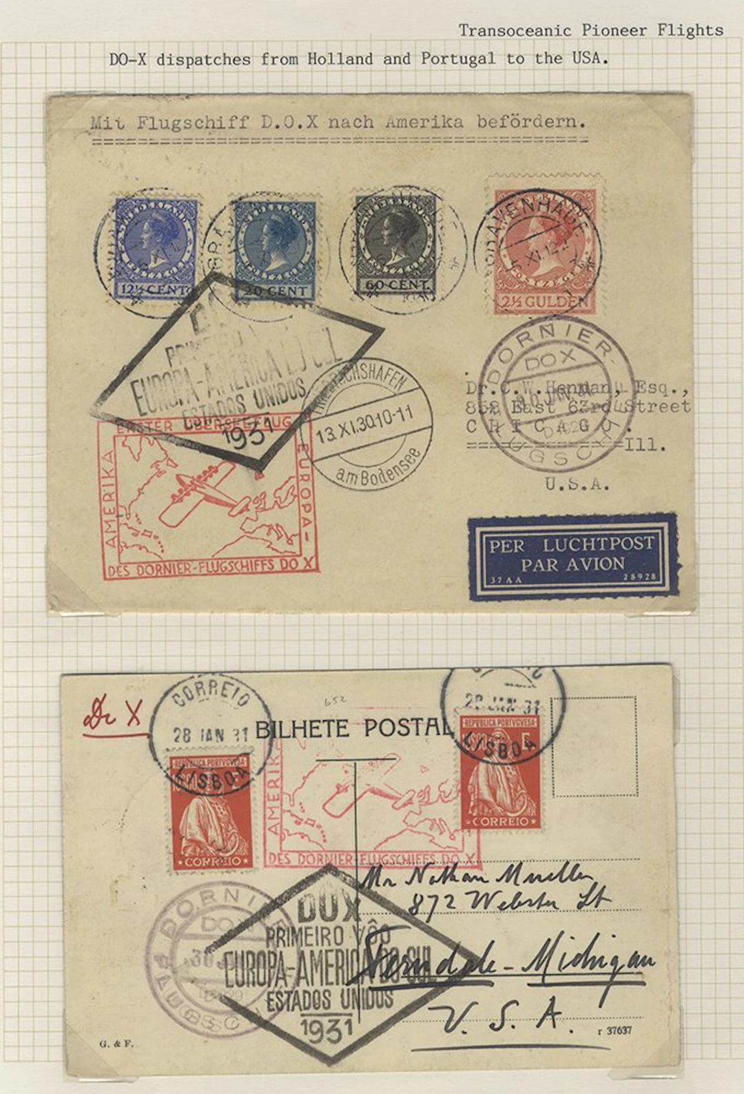 NETHERLANDS 1931 Dornier Flying boat cover bearing 12½c