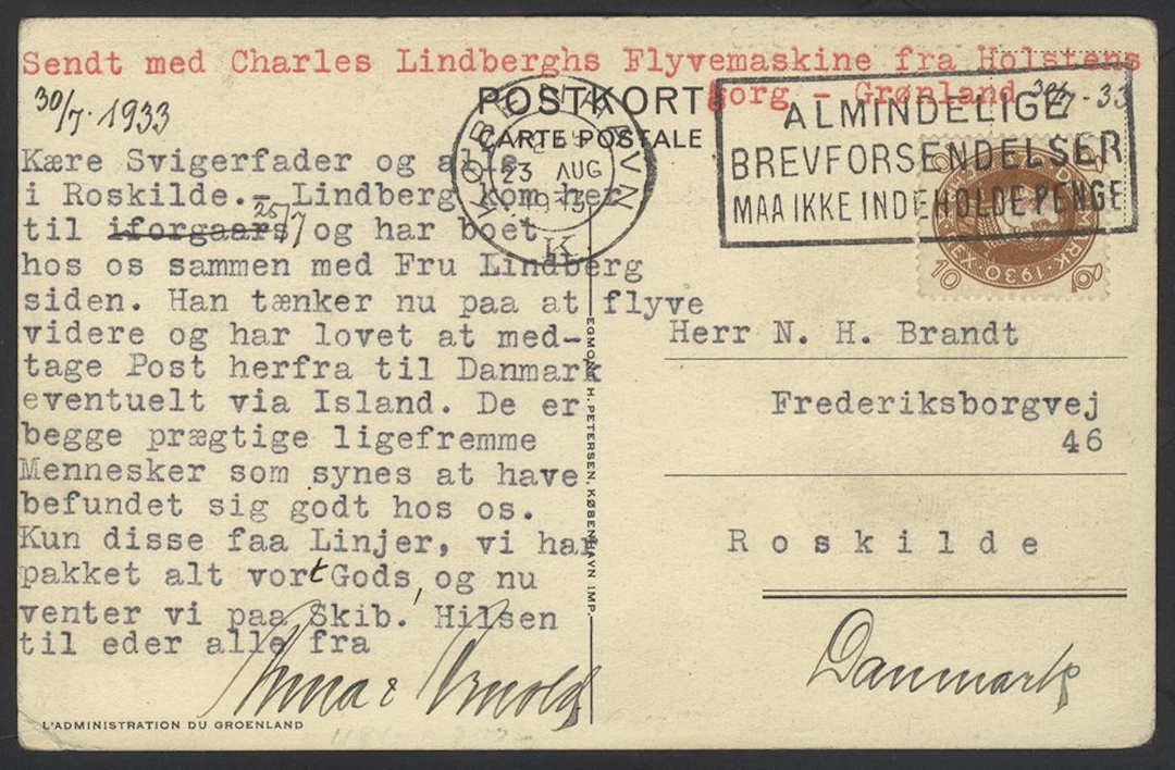 DENMARK 1933 (July 30) illustrated postcard (North...