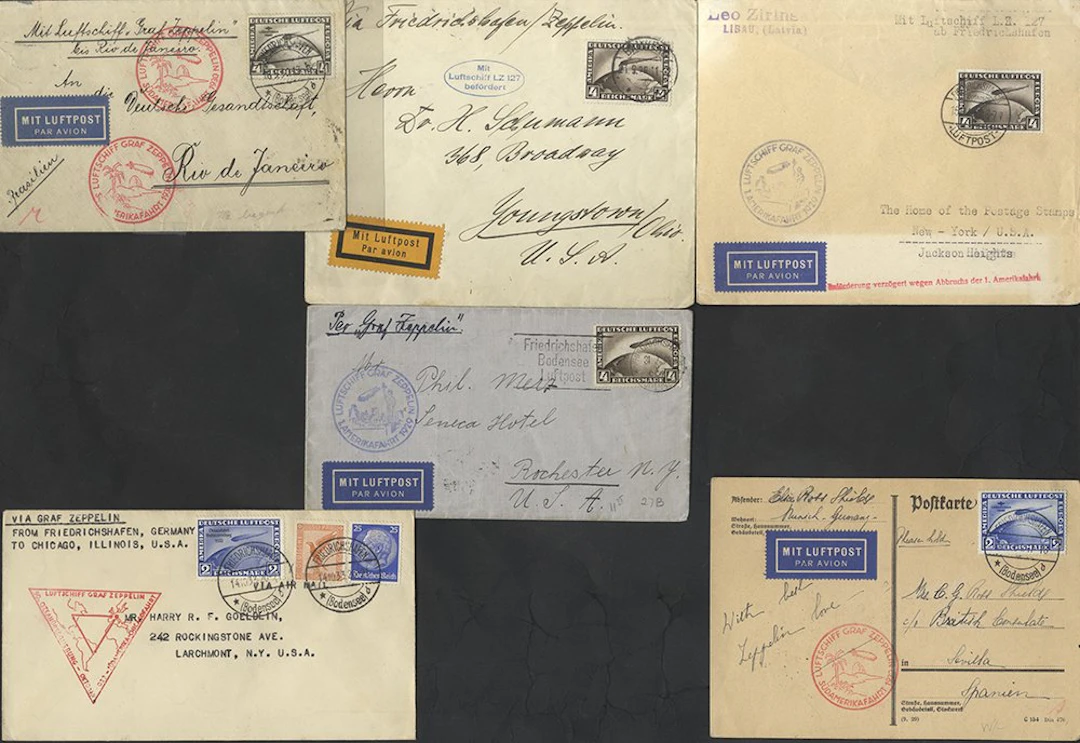 GERMANY 1929-33 Zeppelin covers group of six with 1929...