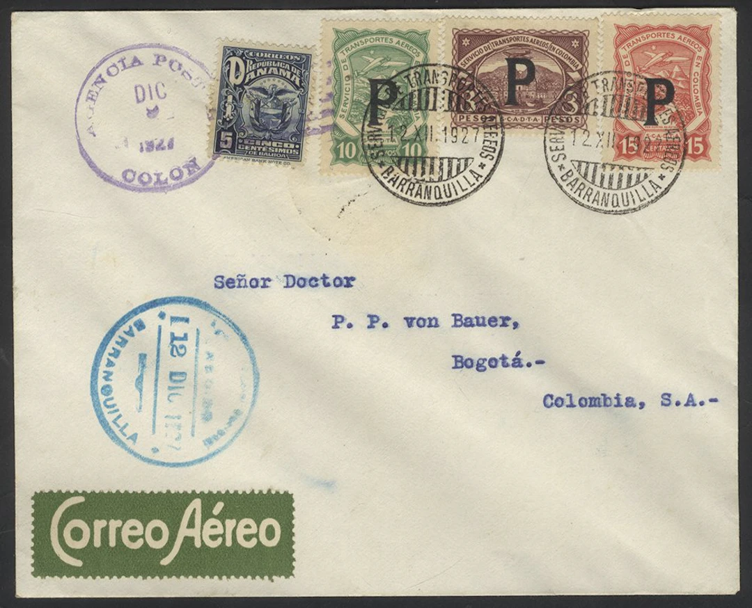 COLOMBIA SCADTA 1927 cover to Bogota bearing 5c tied...