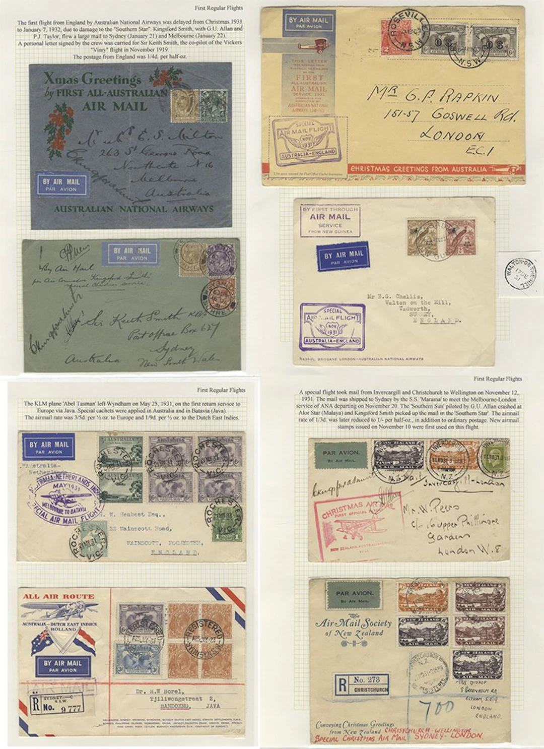 AUSTRALIA 1931-38 collection of flight covers (16) written up on leaves