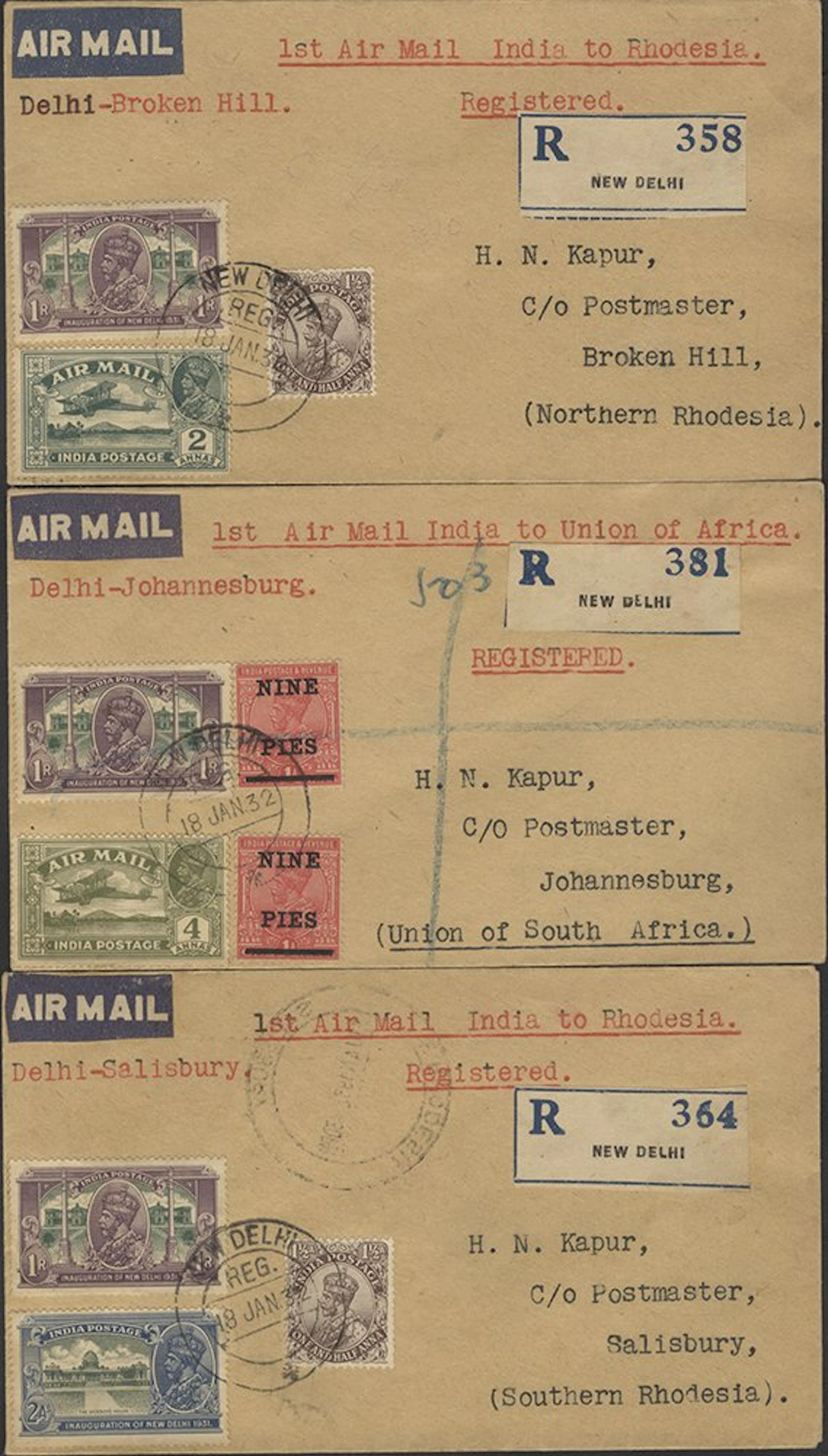 SOUTHERN AFRICA (INDIA TO RHODESIA) 1932 registered...