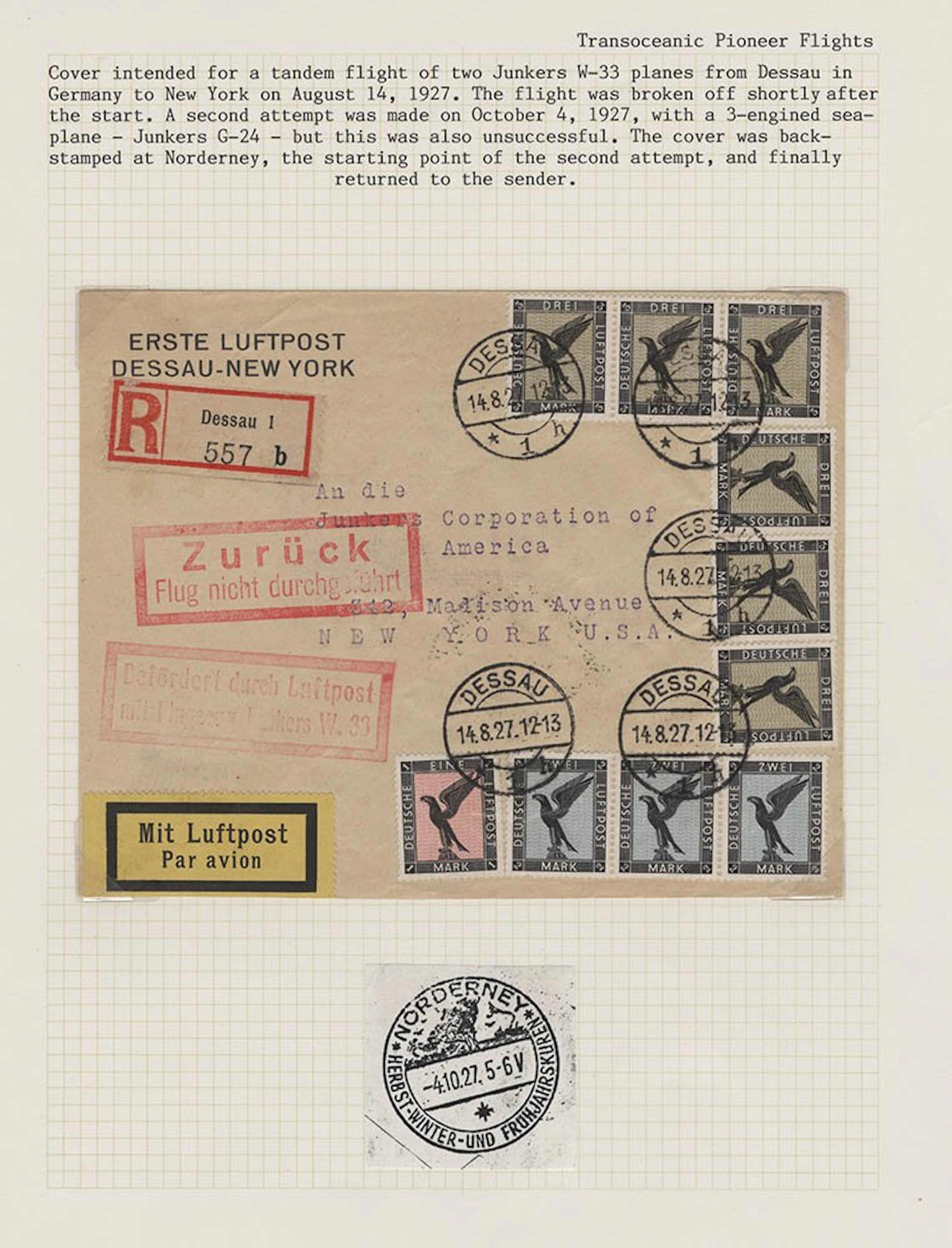 GERMANY 1927 (Aug 14) registered flight cover from...