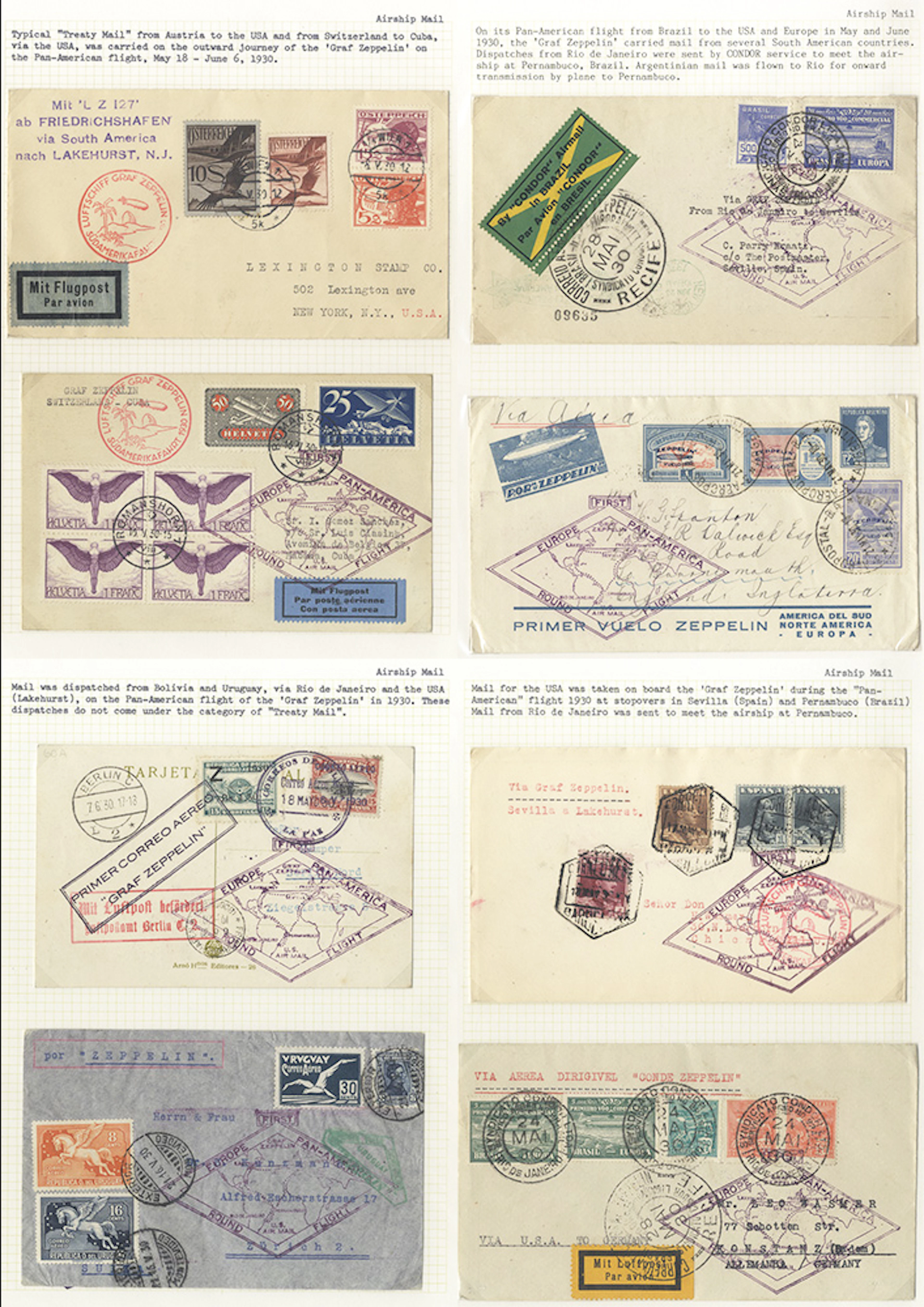 ZEPPELIN covers group of ten flown covers on leaves with...