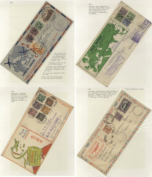 CHINA 1935-39 group of Souvenir flight covers (5) written up on leaves incl