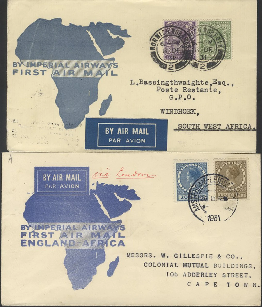 SOUTHERN AFRICA 1931 covers to Southern Africa