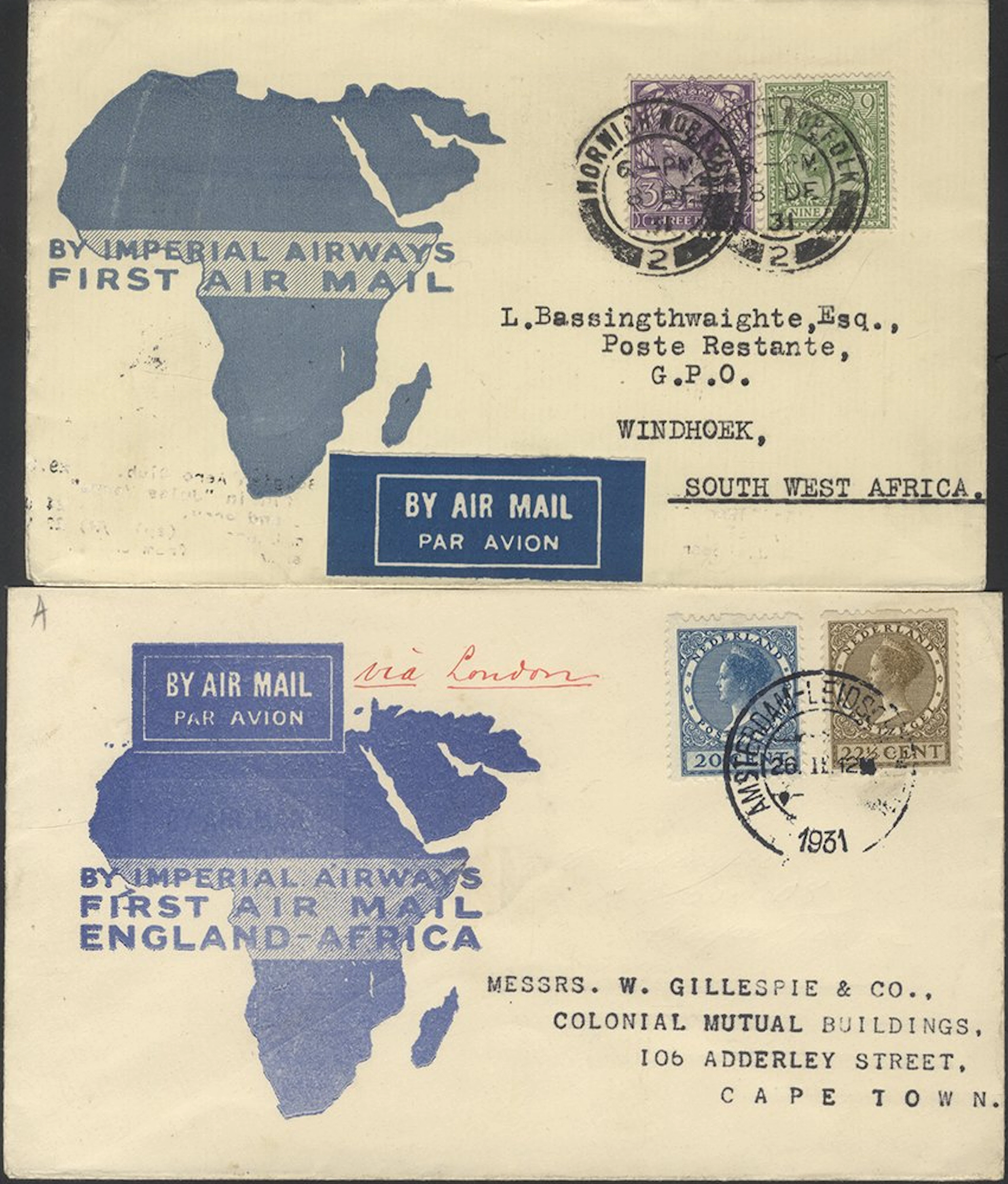 SOUTHERN AFRICA 1931 covers to Southern Africa