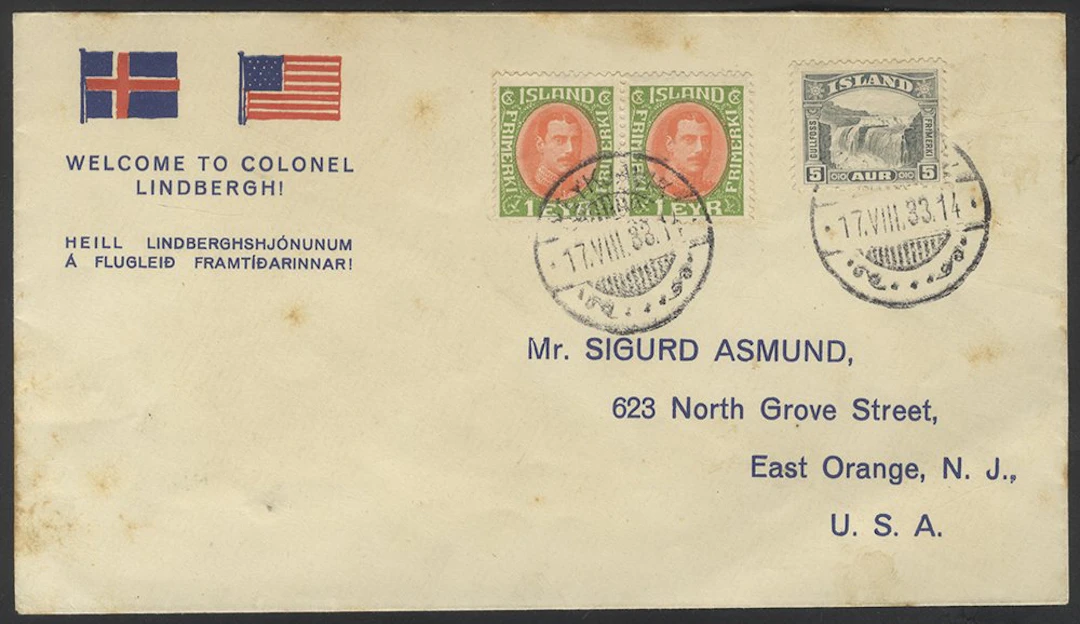 ICELAND 1933 (Aug 17) Lindbergh Atlantic Survey Iceland...