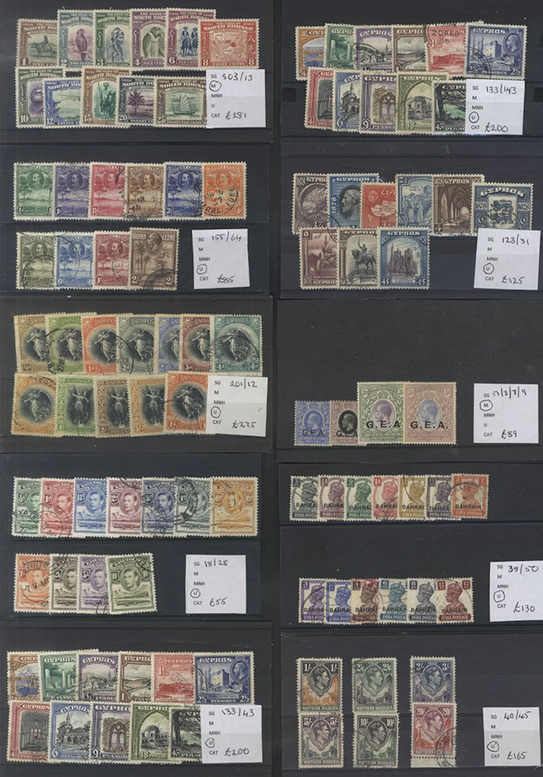 BRITISH COMMONWEALTH shoe box containing 132 black stock...