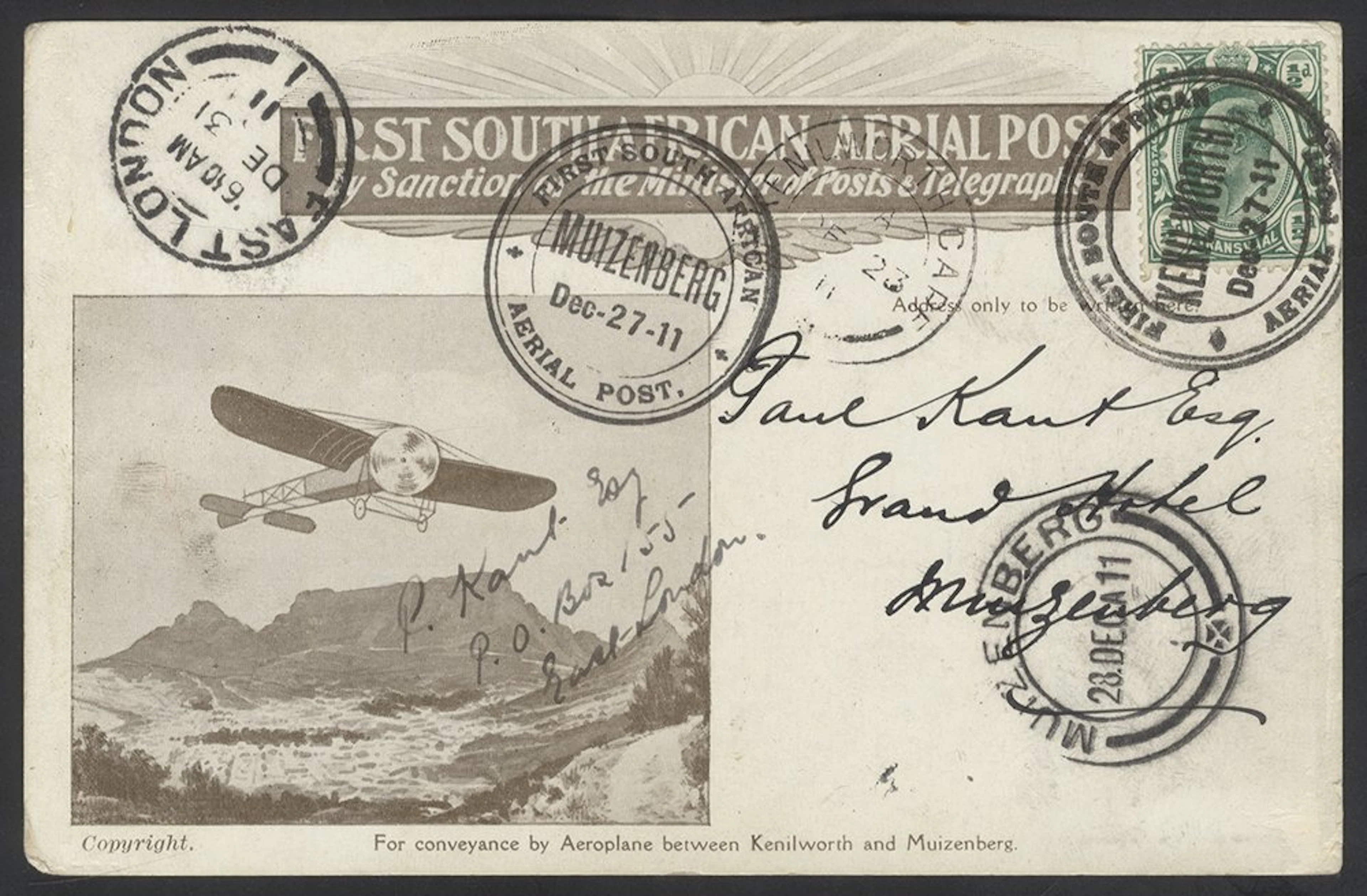 SOUTHERN AFRICA 1911 First South African Aerial Post