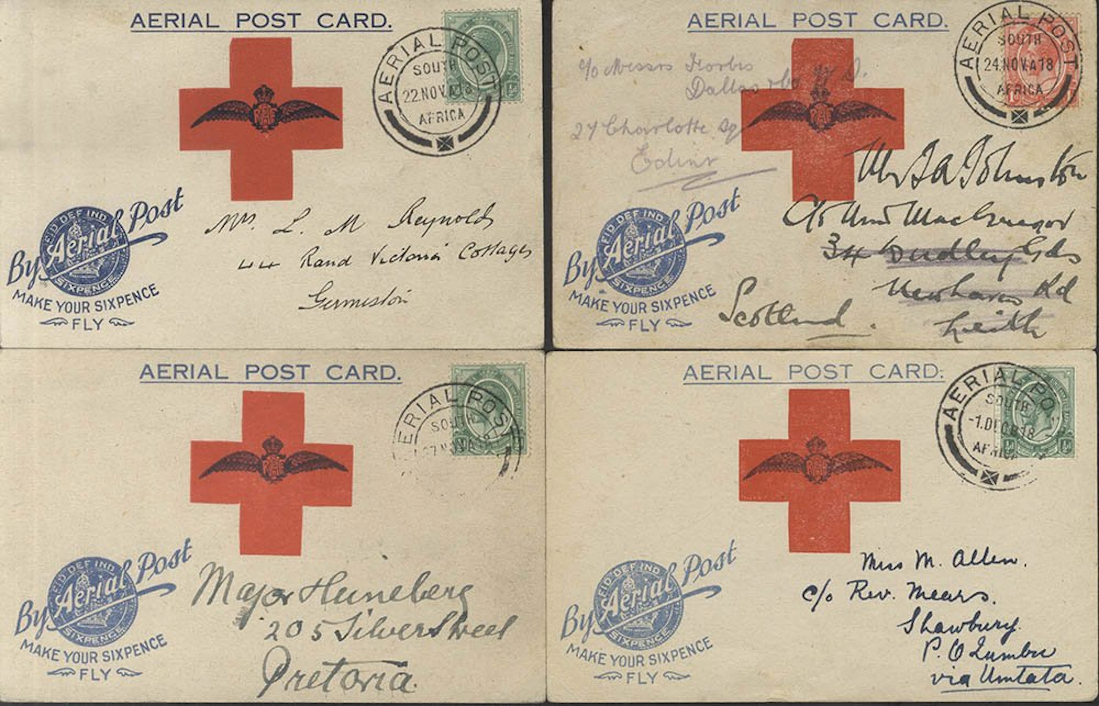 SOUTHERN AFRICA four cards that were on Transvaal flights