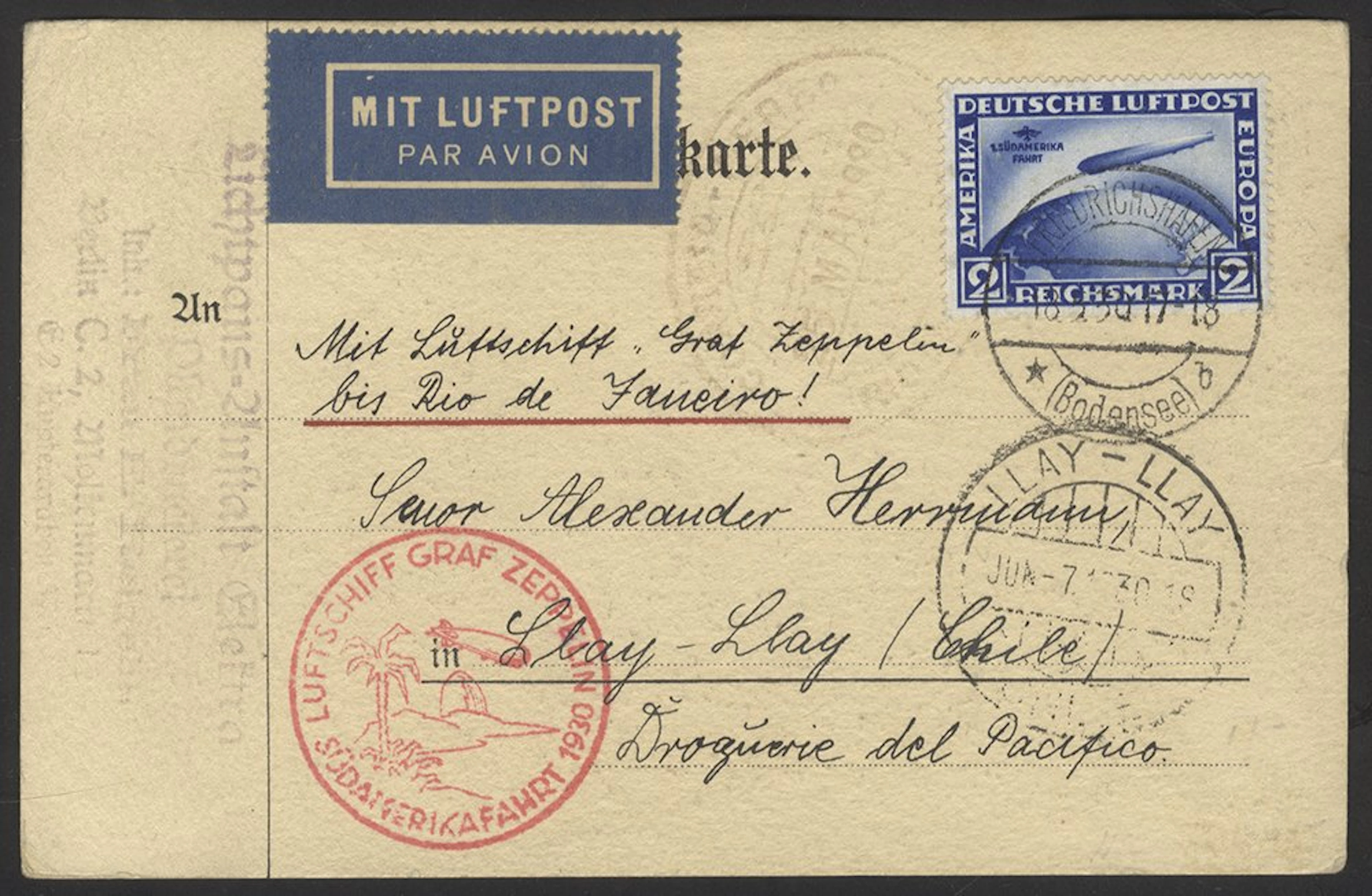GERMANY 1930 postcard addressed to Llay Llay (Chile)...
