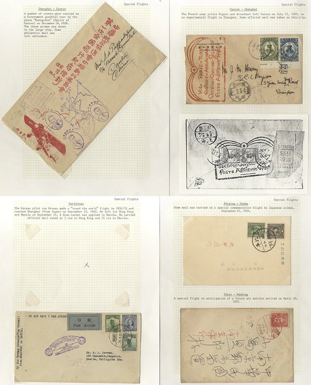 CHINA 1928-35 group of special flight covers (5) written...