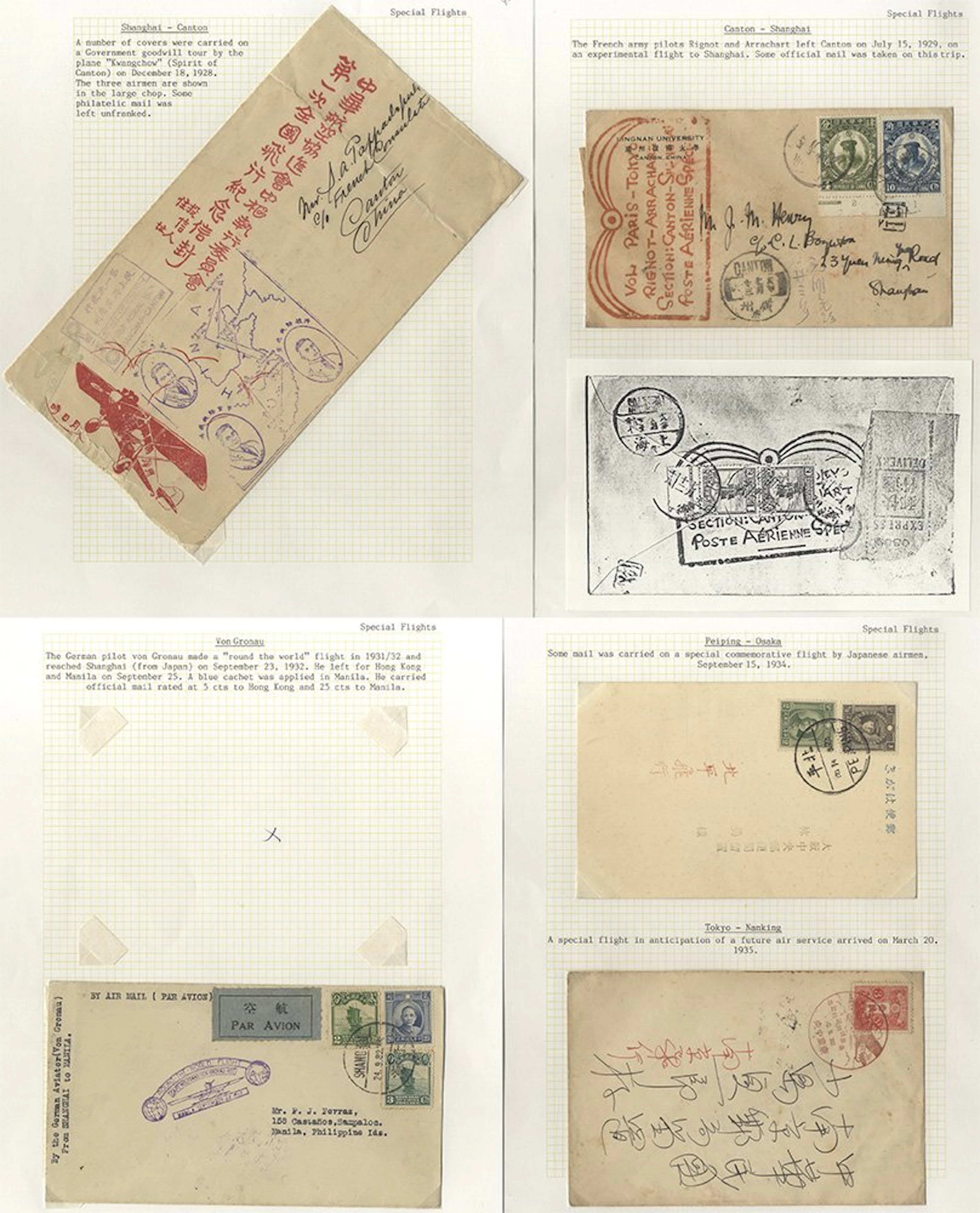 CHINA 1928-35 group of special flight covers (5) written...