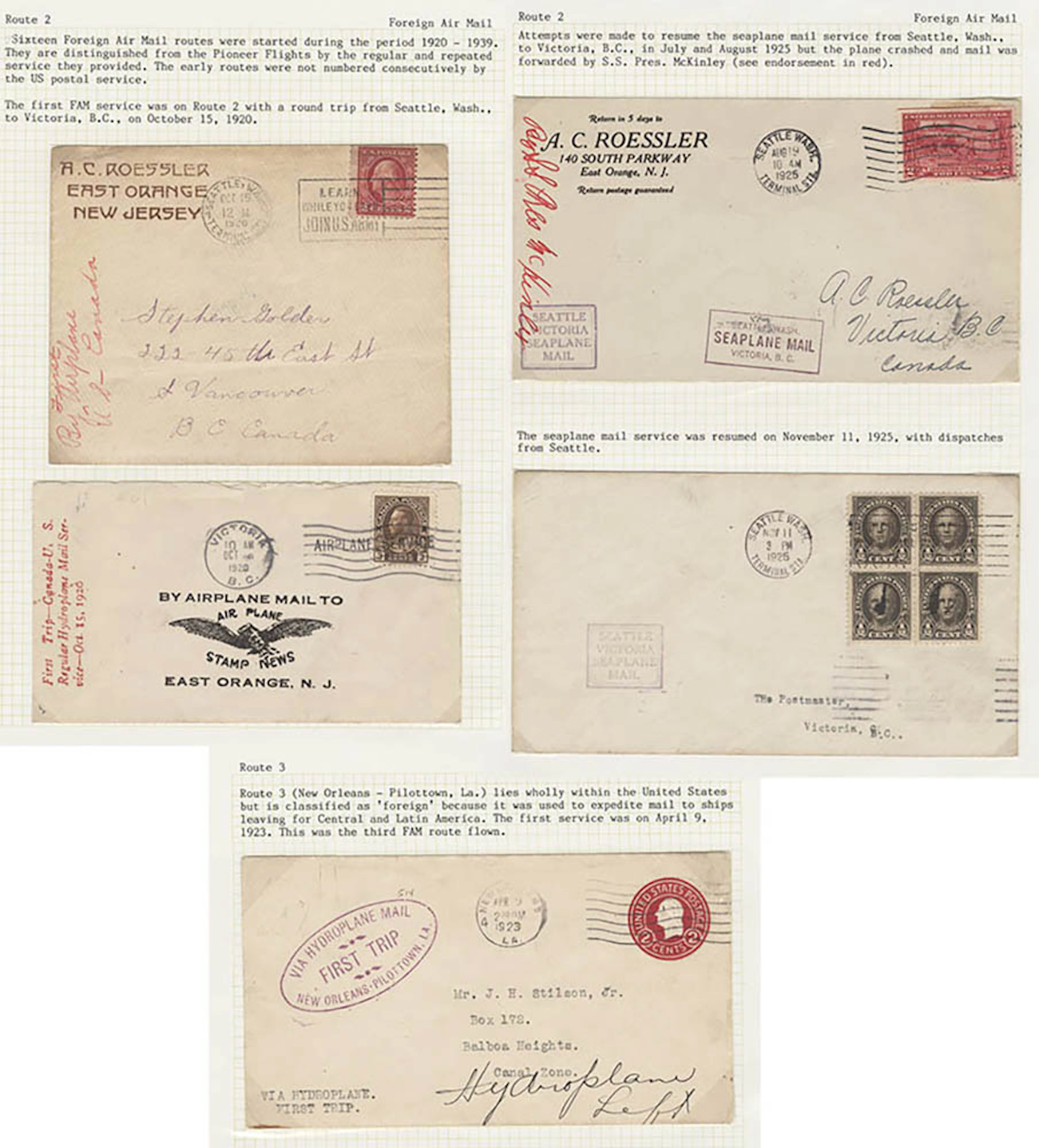 USA 1920-25 group of flight covers (5) written up on...