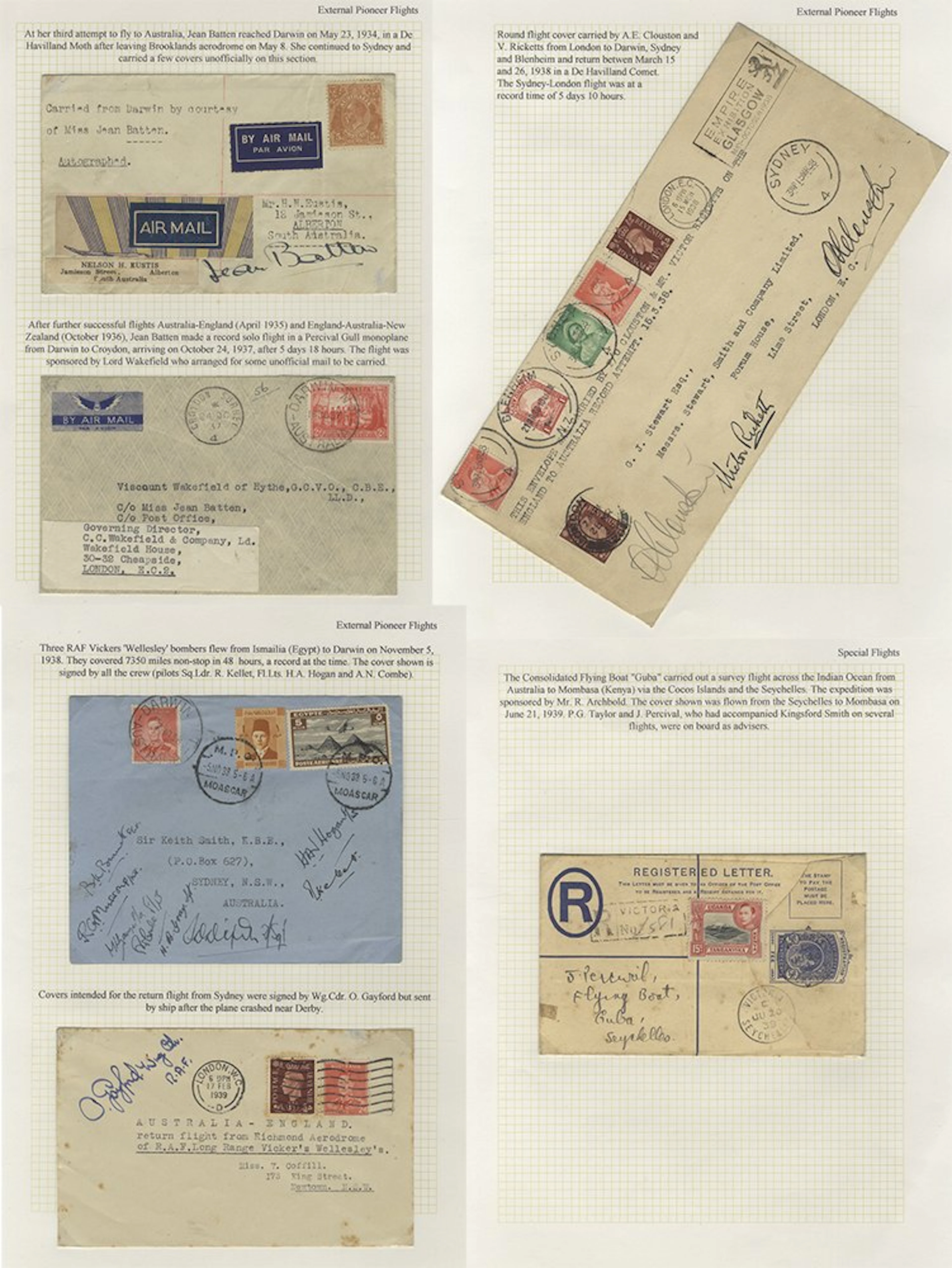 AUSTRALIA 1934-39 group of flight covers (6) written up...