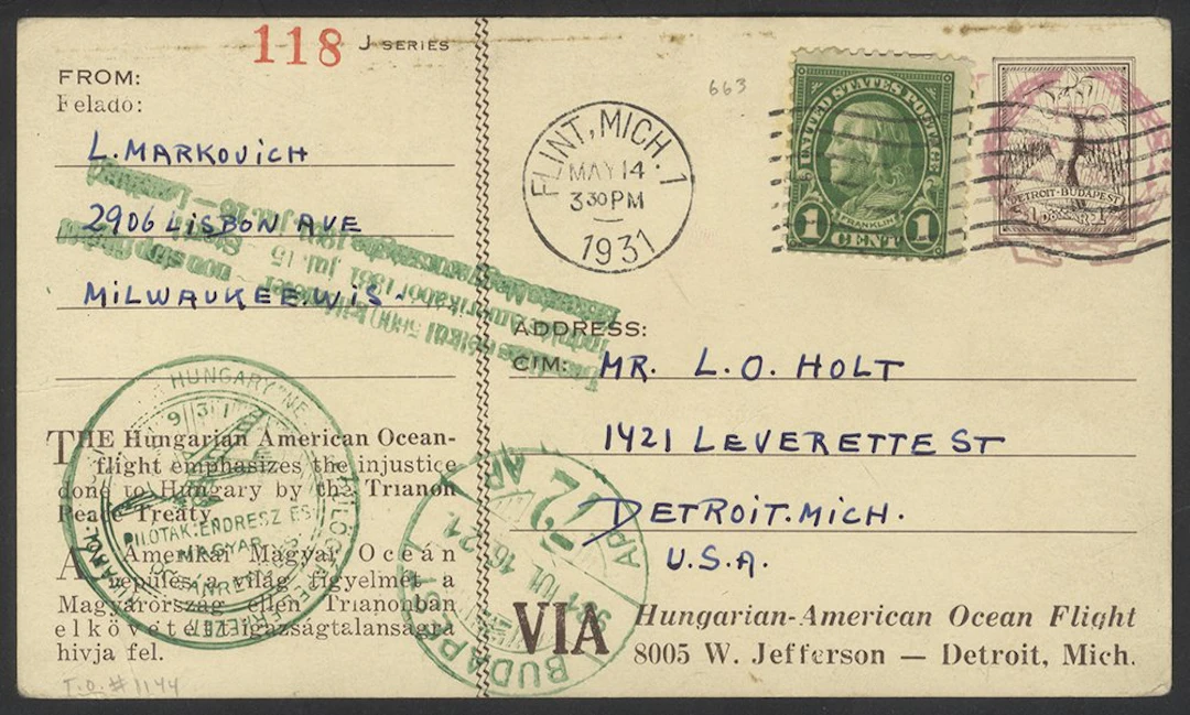 USA 1931 'Justice for Hungary' New York to Budapest via...