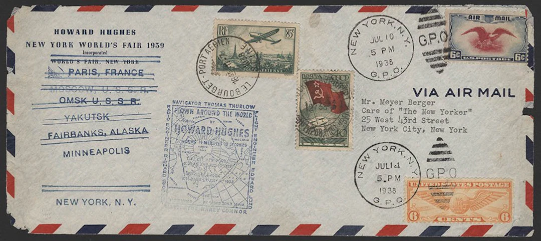 USA 1938 (July 10) Howard Hughes round the world flight...
