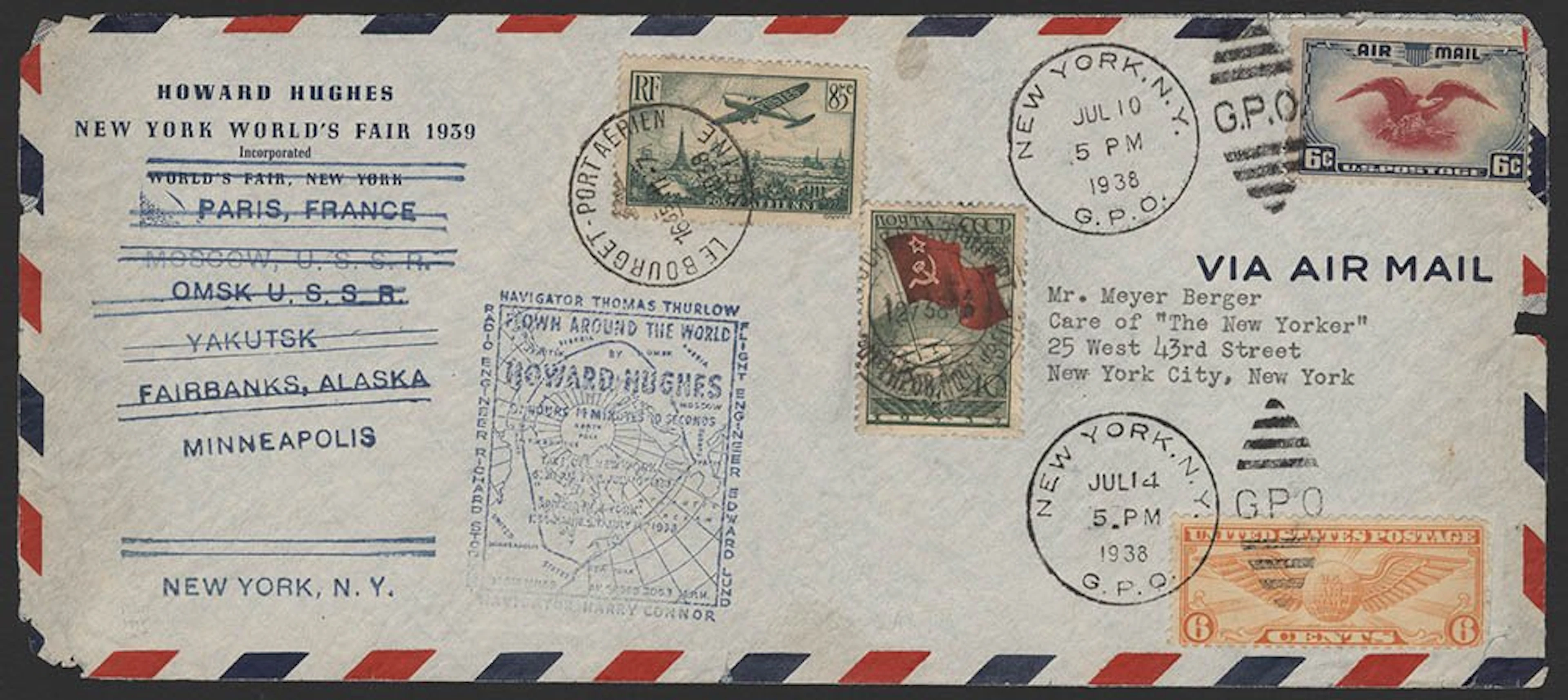 USA 1938 (July 10) Howard Hughes round the world flight...