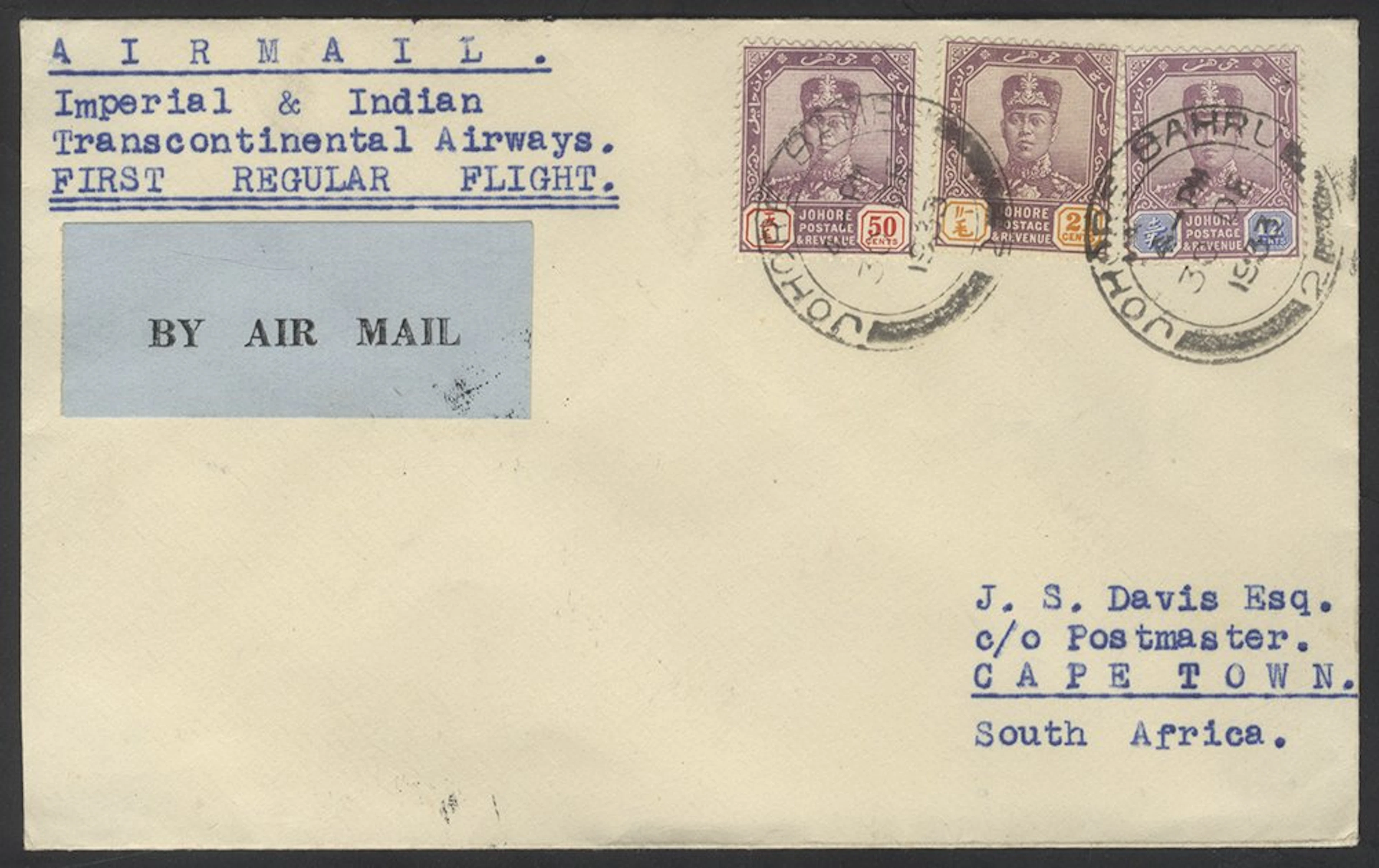 SOUTHERN AFRICA 1933 cover from Johore