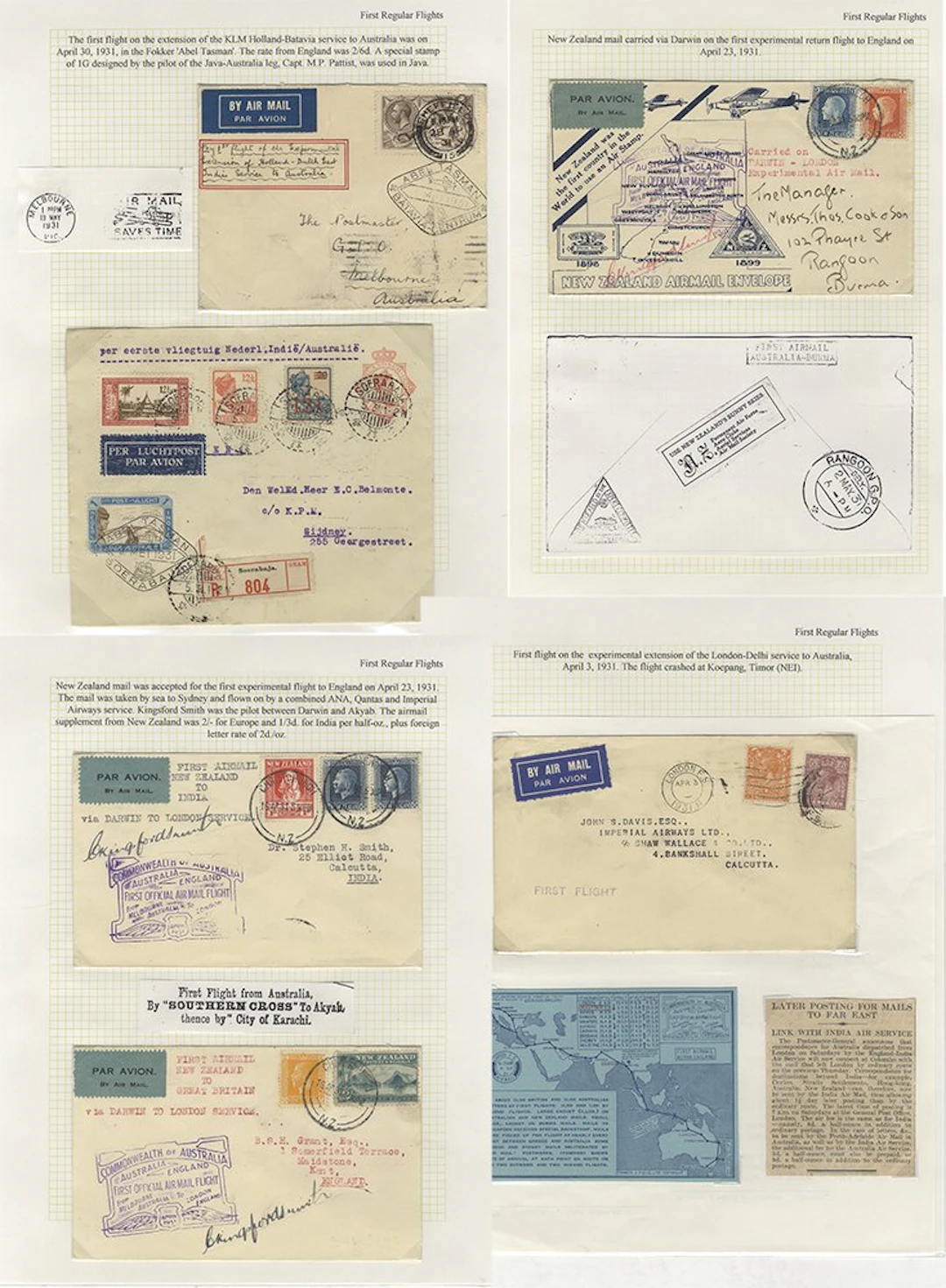 AUSTRALIA 1931 collection of flight covers (15) written up on leaves