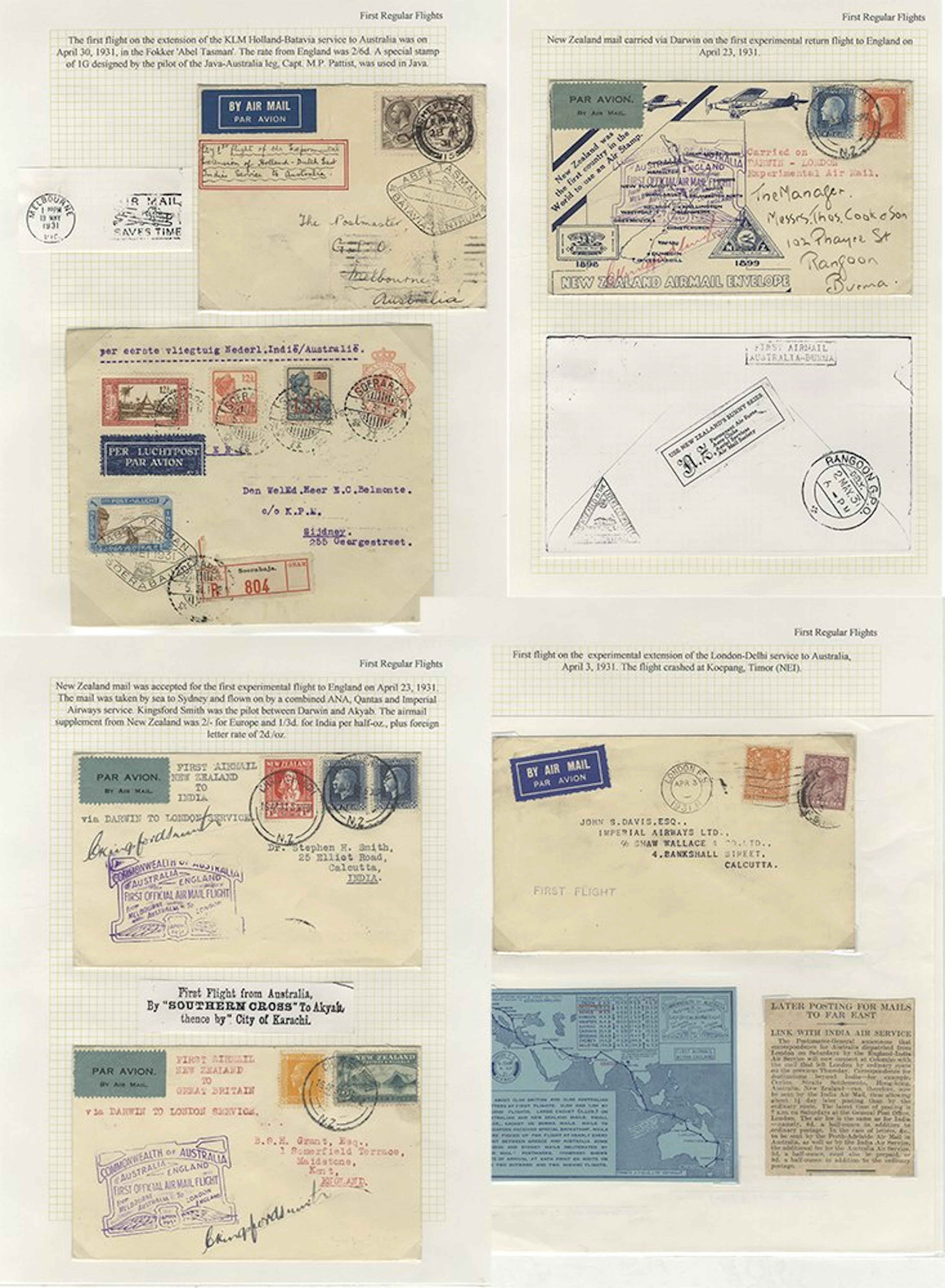 AUSTRALIA 1931 collection of flight covers (15) written up on leaves