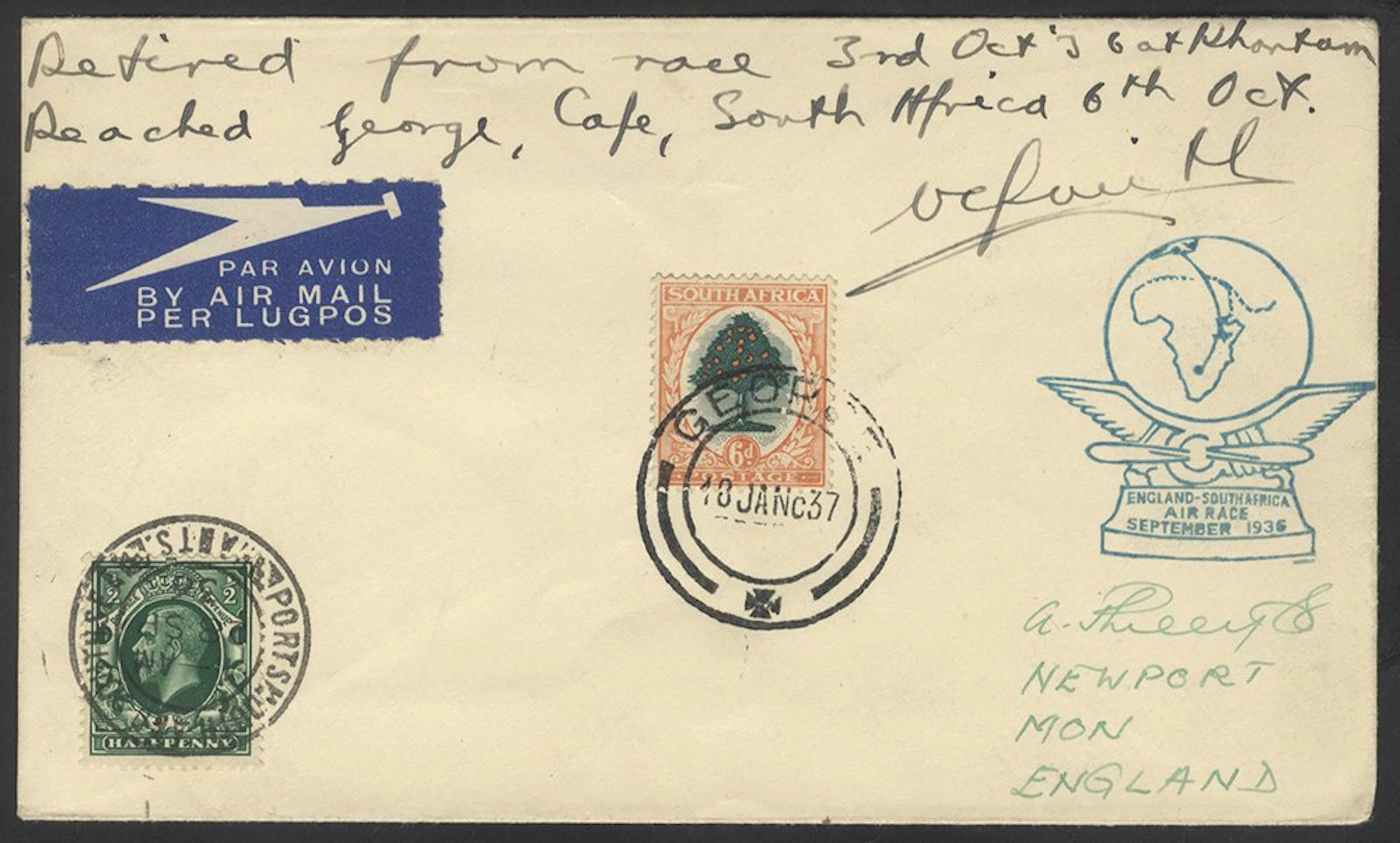 SOUTHERN AFRICA 1936 Schlesinger Air Race