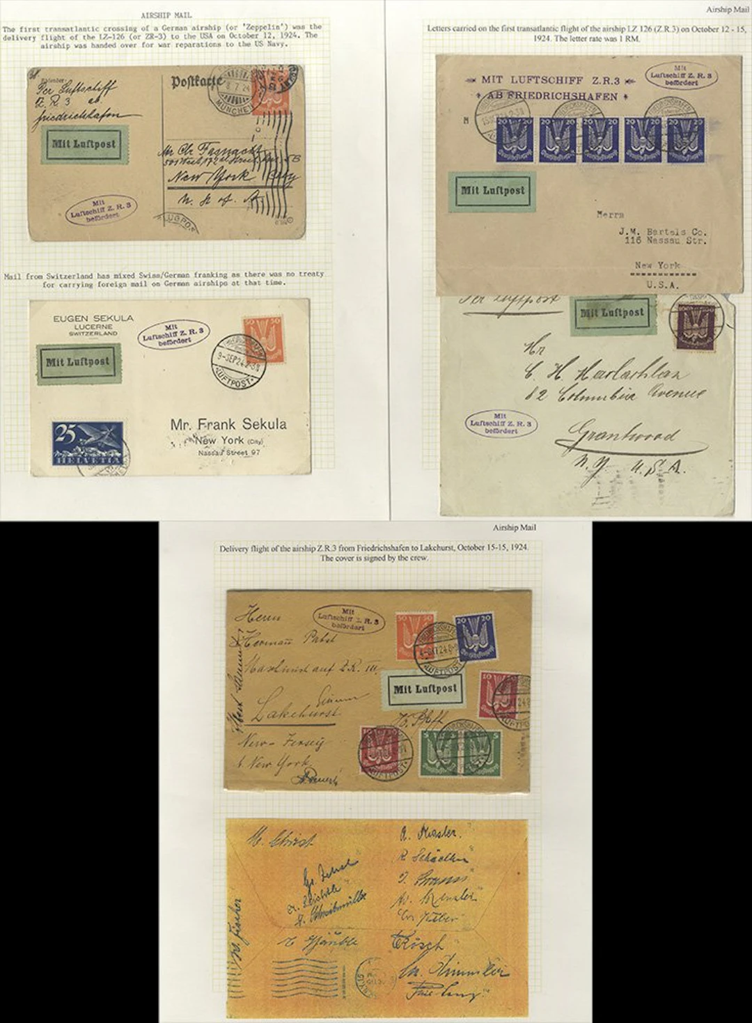 GERMANY 1924 group of airship covers or cards (5) from Germany to USA