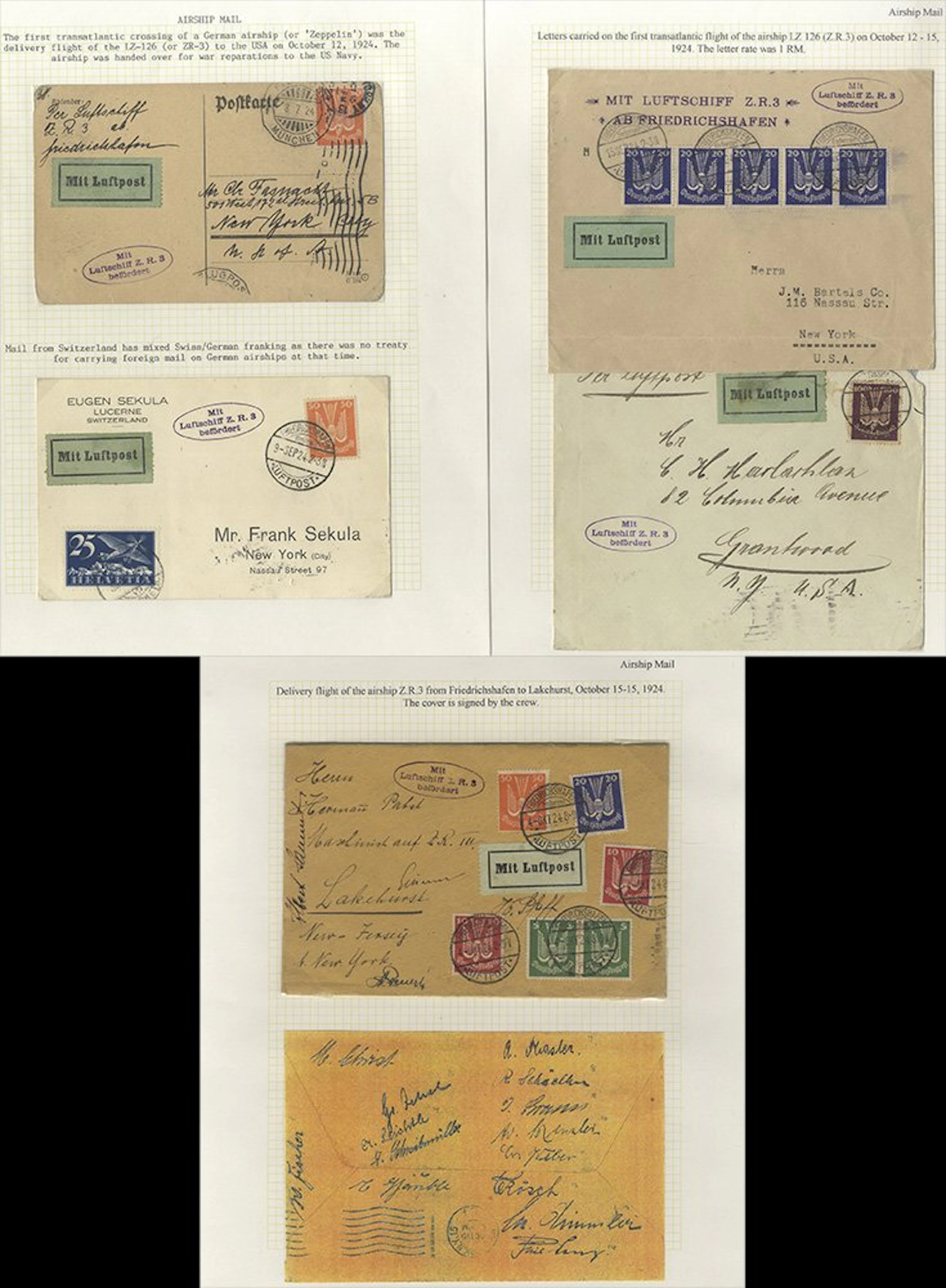 GERMANY 1924 group of airship covers or cards (5) from Germany to USA
