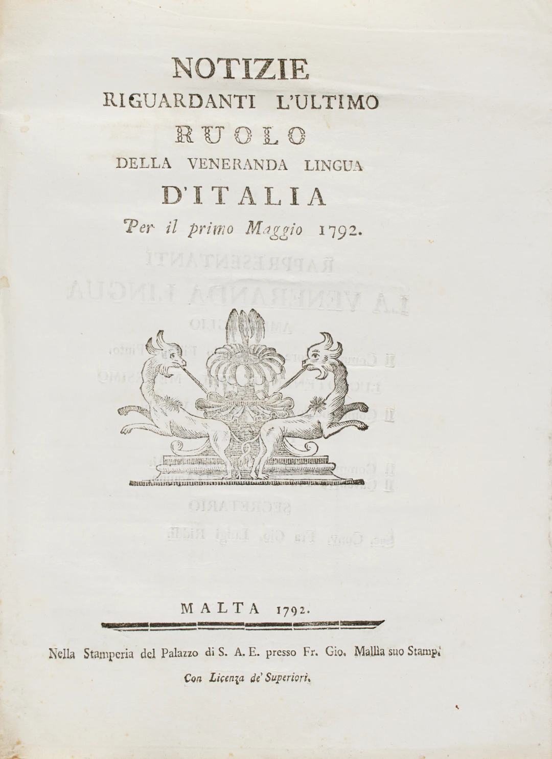 [MALTA]. Notizie riguardanti l'ultimo ruolo della veneranda Lingua