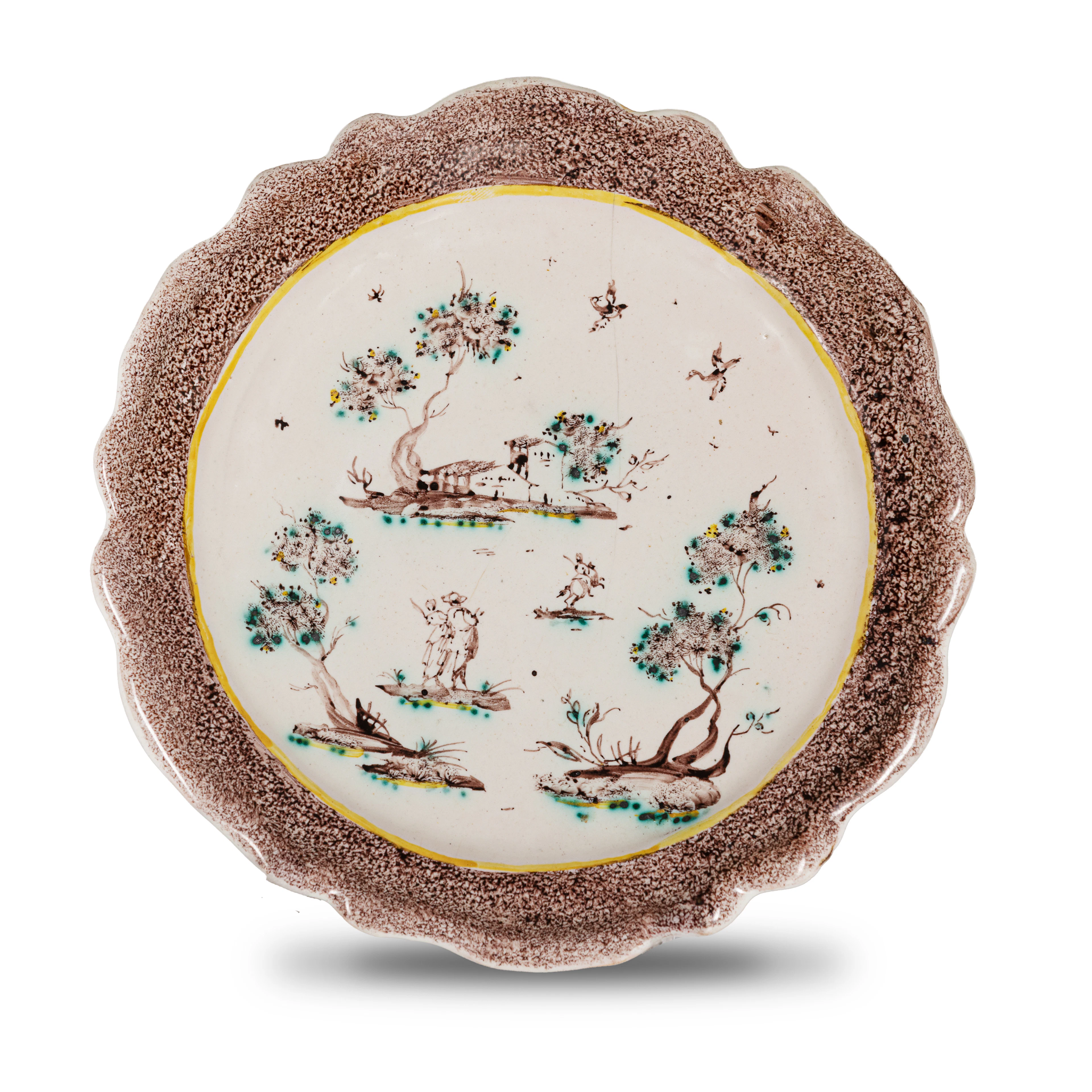 PIATTO IN MAIOLICA POLICROMA, FORNACE LIGURE DEL XVIII SECOLO