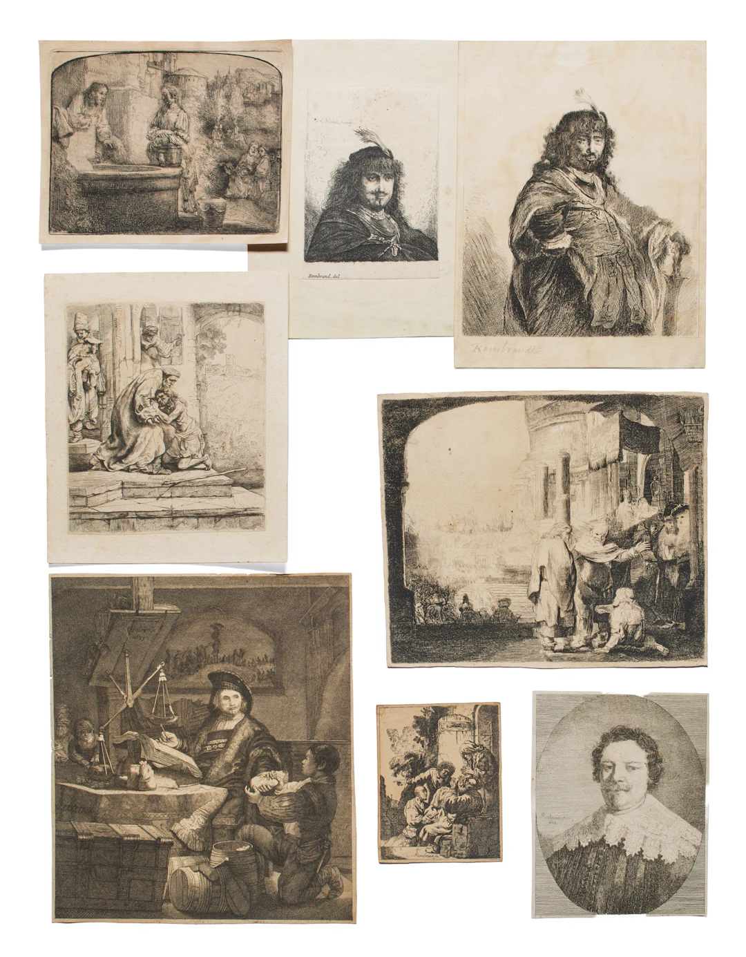 [REMBRANDT]. Lotto di otto incisioni derivate da Rembrandt van Rijn