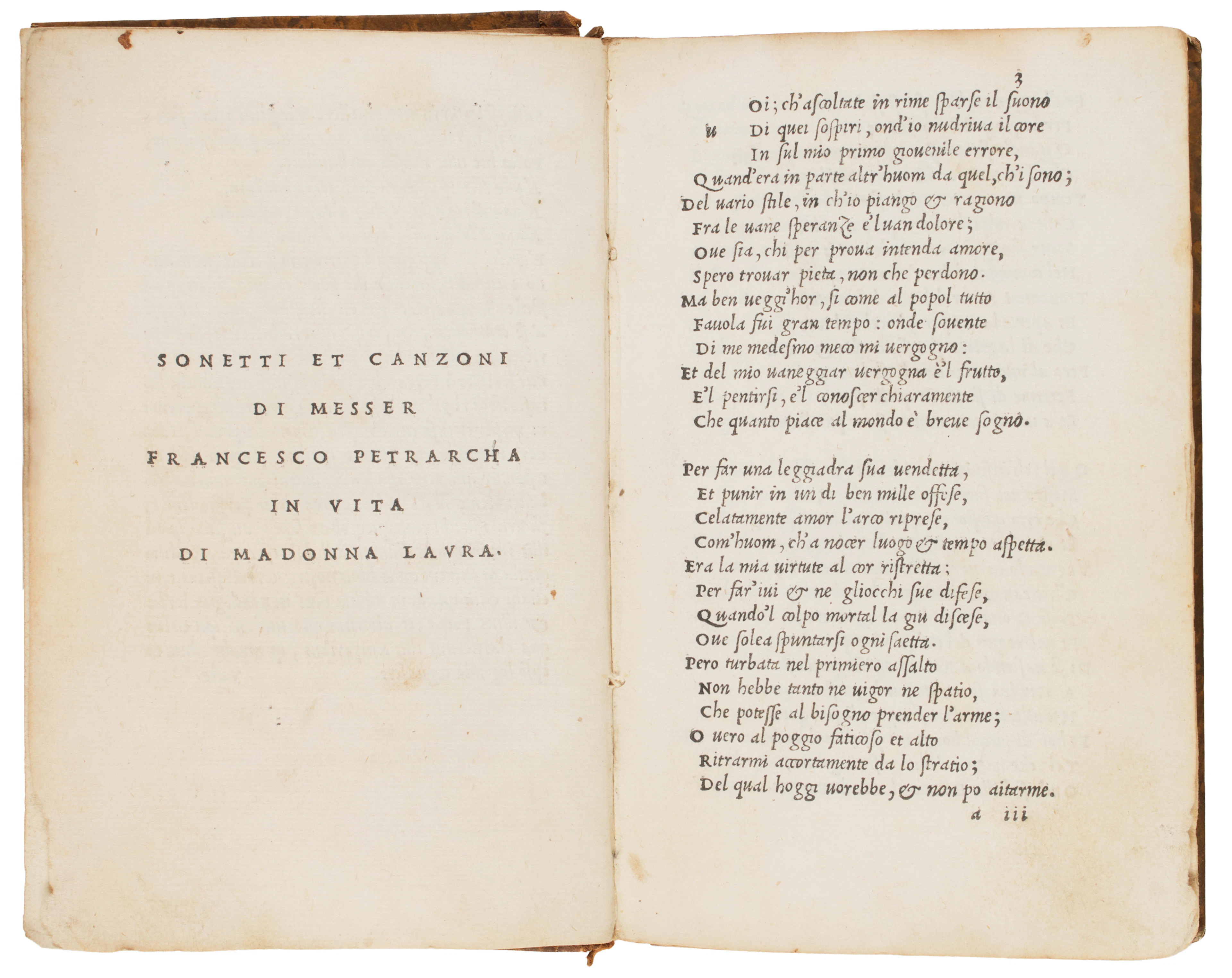 PETRARCA, Francesco (1304-1374). Il Petrarcha. Sonetti et canzoni.