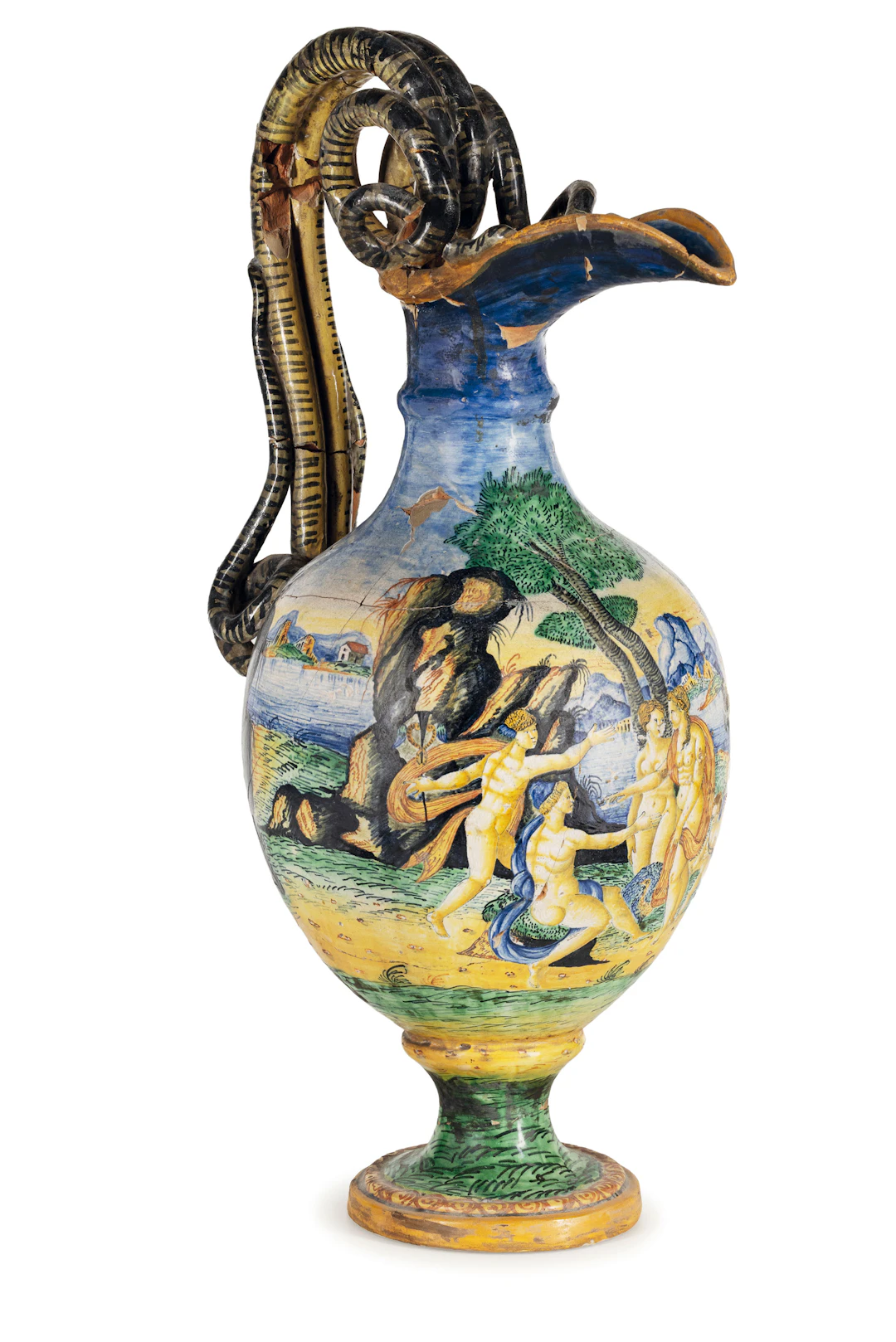 COPPIA DI VERSATOI IN MAIOLICA POLICROMA, MANIFATTURA DELLA FINE DEL XIX SECOLO