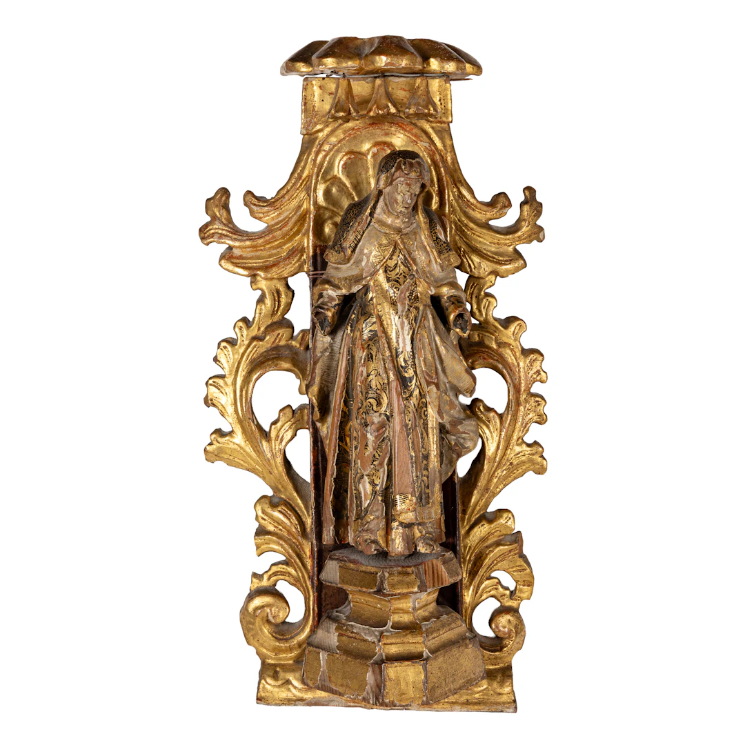 GRUPPO IN LEGNO SCOLPITO E DORATO, XIX SECOLO