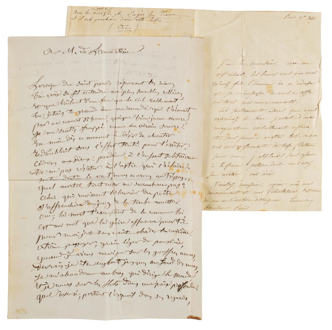 PAGÈS DU TARN (1795-1866); LAMARTINE, Alphonse de (1790-1869). Componimento