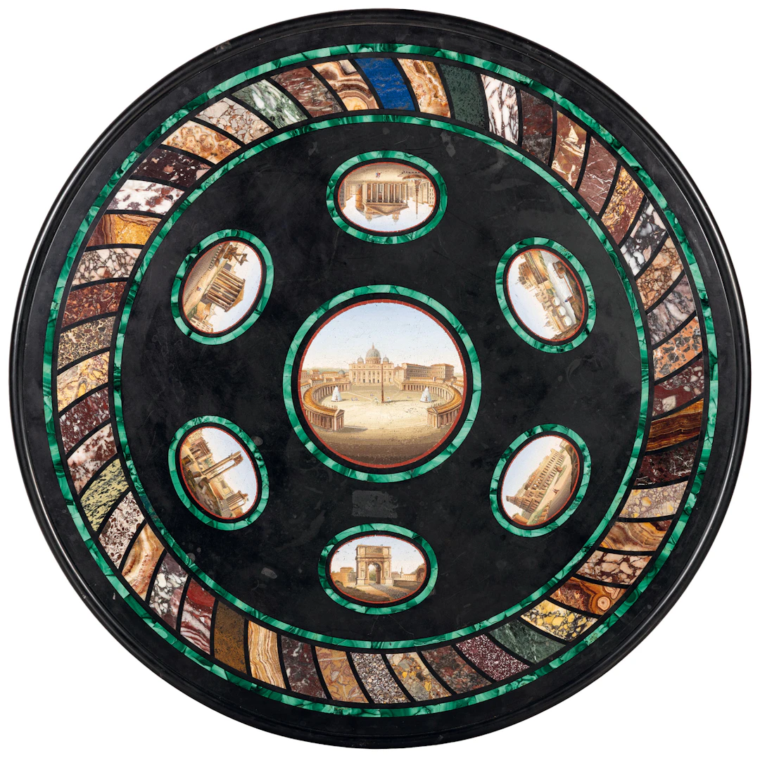 TAVOLO IN MICROMOSAICO E MARMI DIVERSI, ROMA, XIX SECOLO