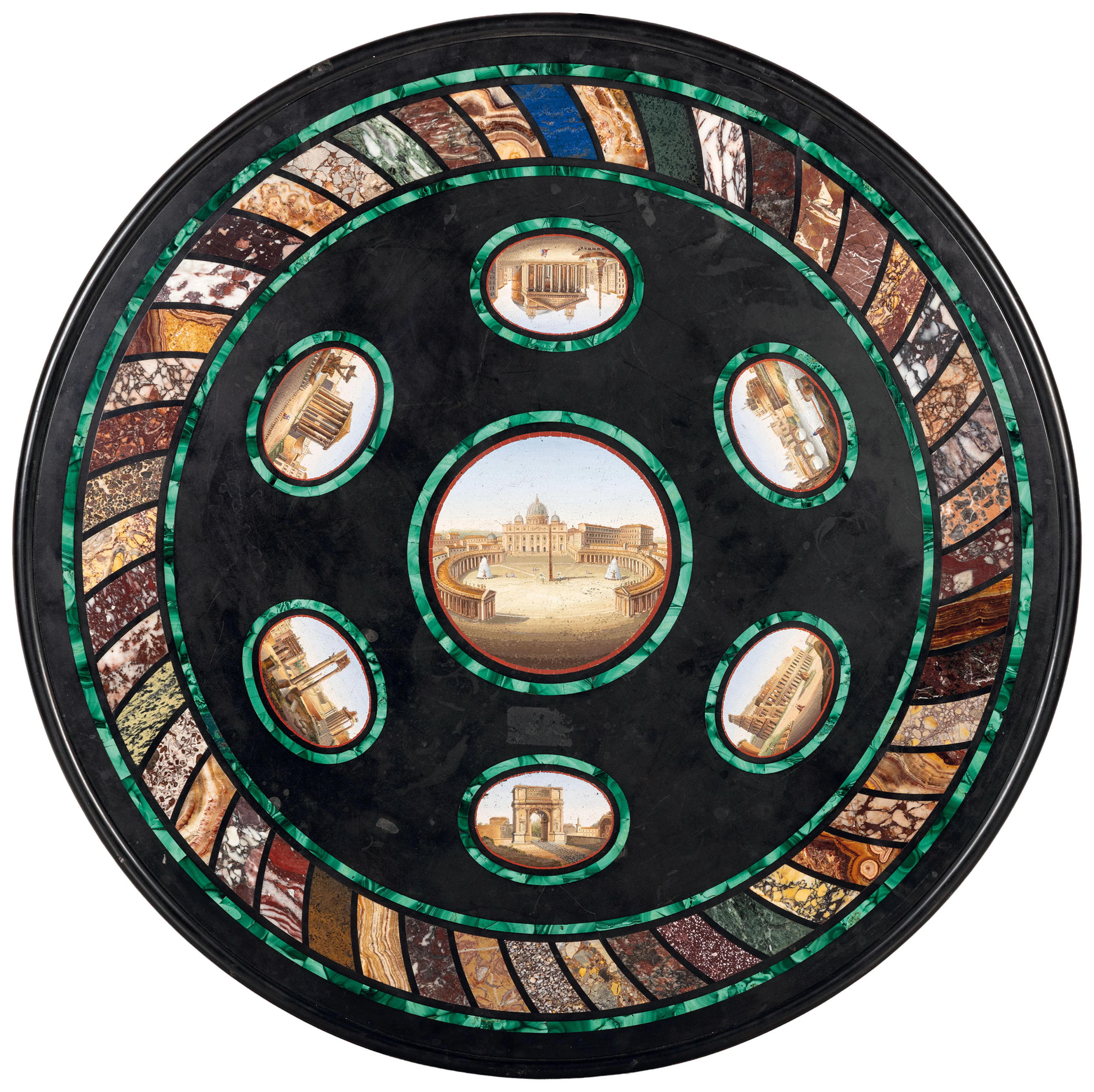 TAVOLO IN MICROMOSAICO E MARMI DIVERSI, ROMA, XIX SECOLO