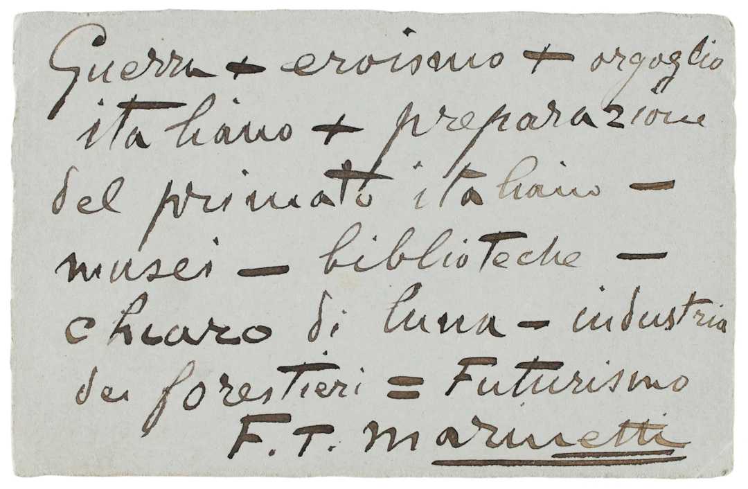 [FUTURISMO]. MARINETTI, Filippo Tommaso (1876-1944). Breve lettera