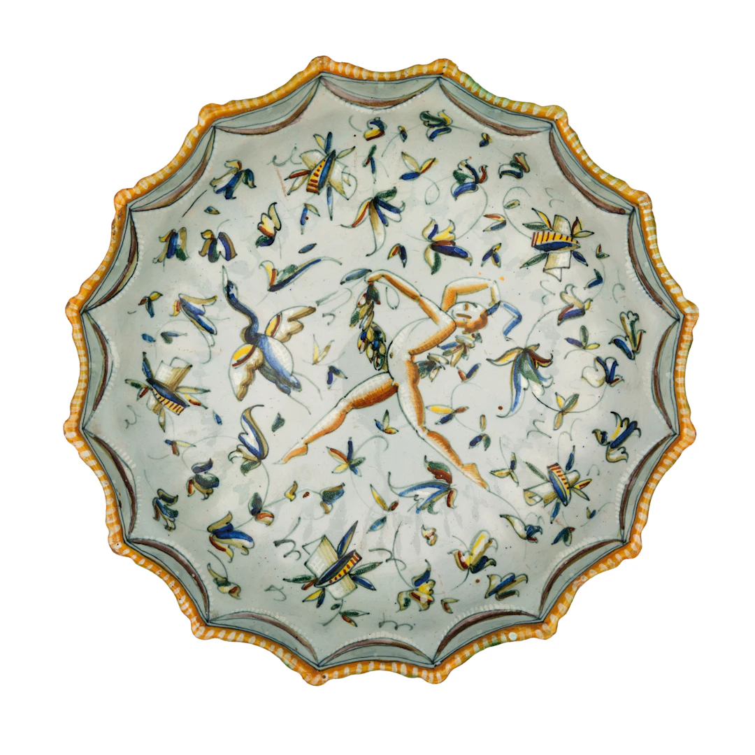 ALZATA IN MAIOLICA POLICROMA, FORNACE MOLARONI, PESARO, CIRCA 1930